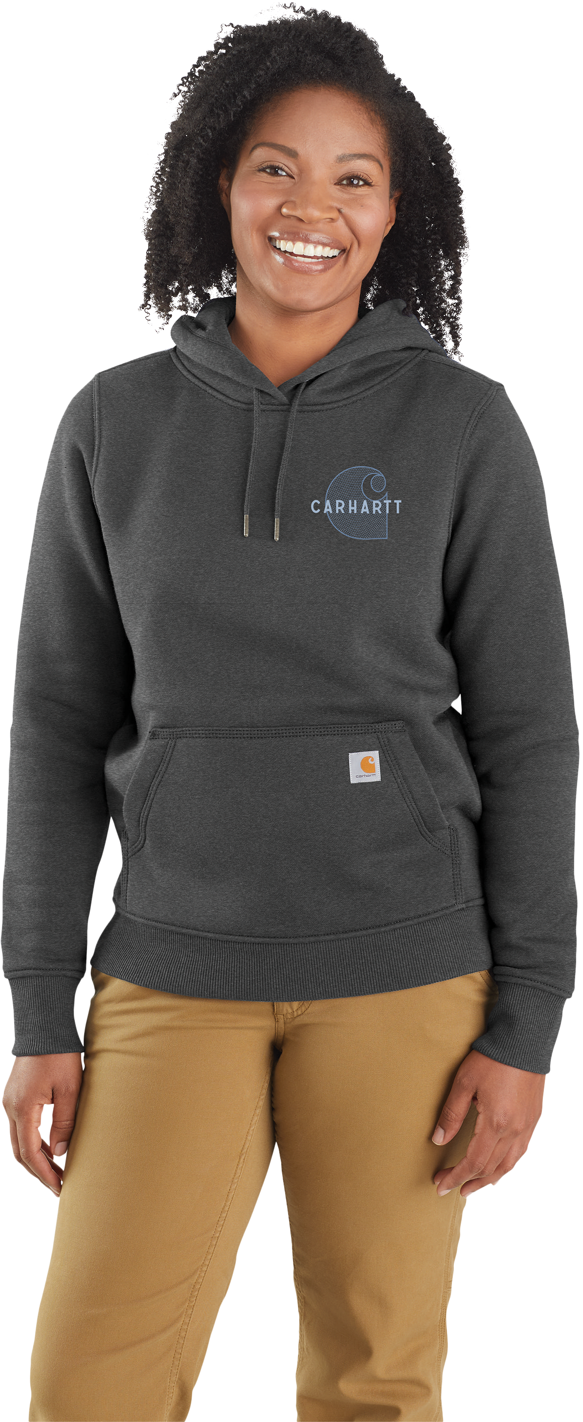 Image of Carhartt Relaxed Fit Midweight Rain Defender Chest Logo Long-Sleeve Hoodie for Ladies - Carbon Heather - XS