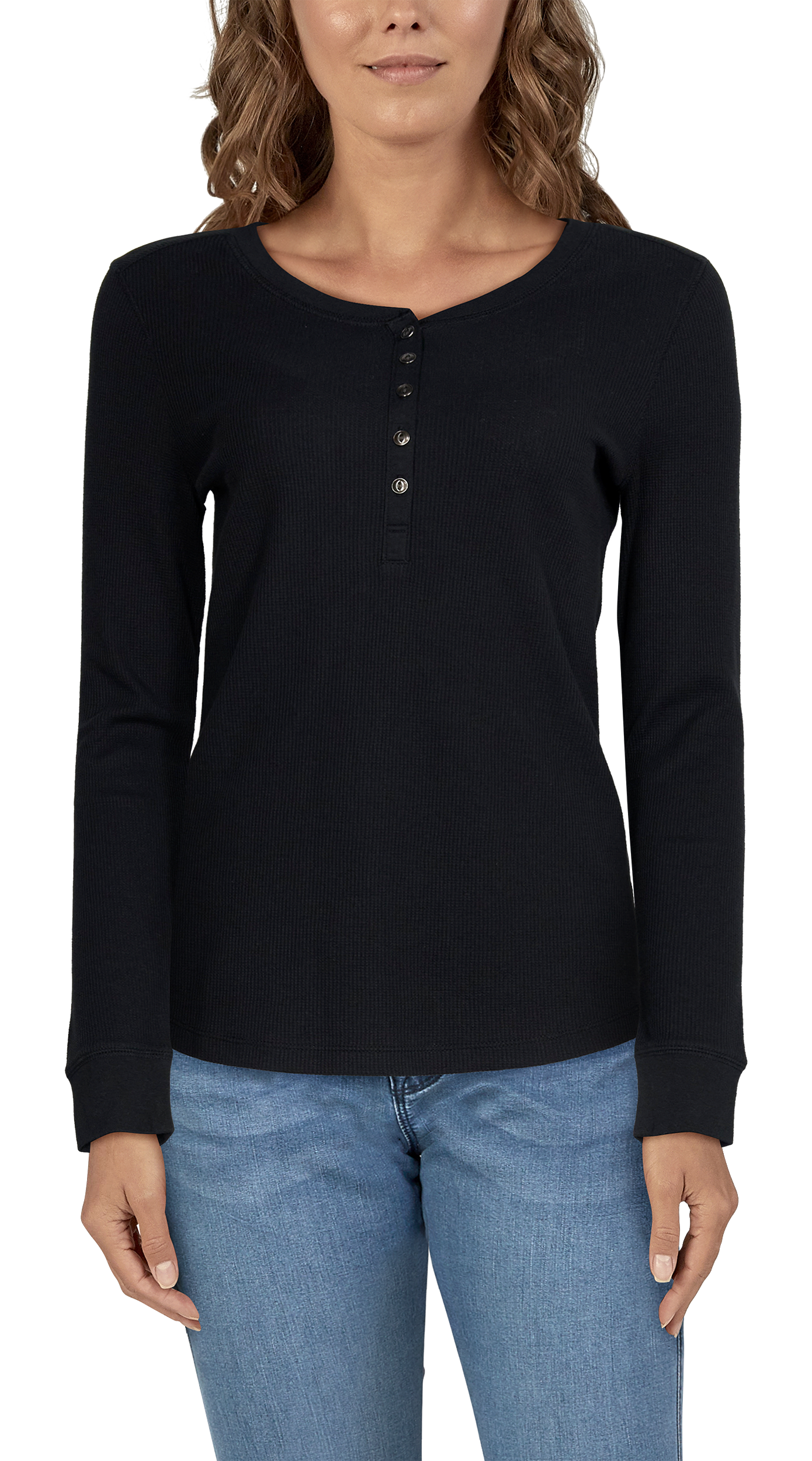 Image of Natural Reflections Thermal Long-Sleeve Henley for Ladies - Anthracite - 1X