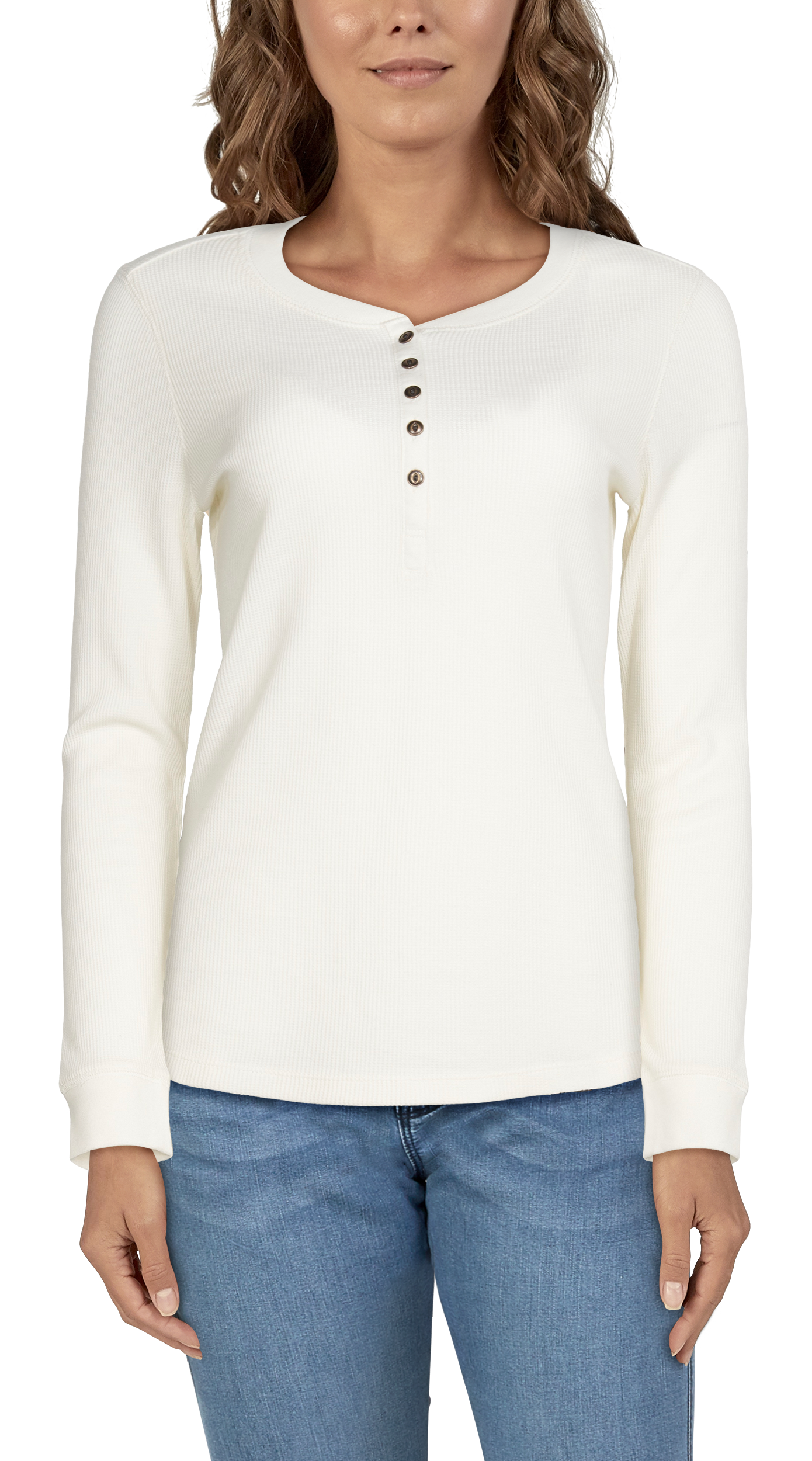 Image of Natural Reflections Thermal Long-Sleeve Henley for Ladies - Pristine Solid - 1X