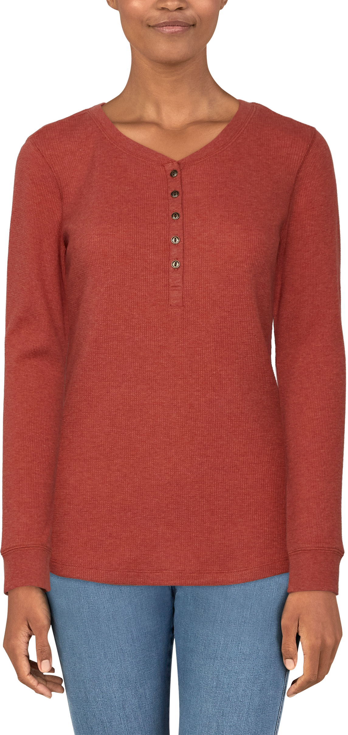 Image of Natural Reflections Thermal Long-Sleeve Henley for Ladies - Mineral Red Heather - 1X