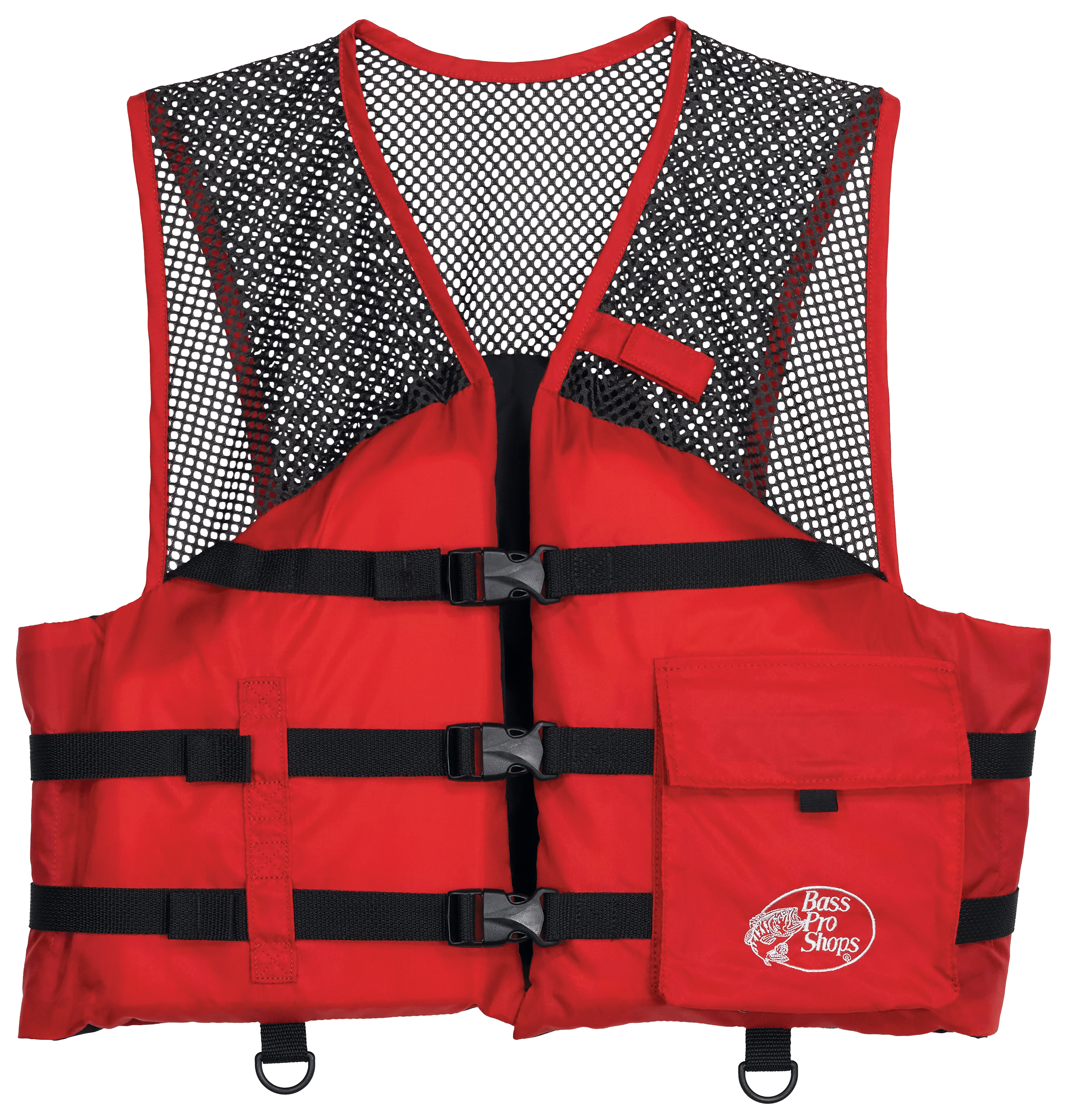 Image of Bass Pro Shops Basic Mesh Fishing Life Jacket with Front Pocket - Red - M