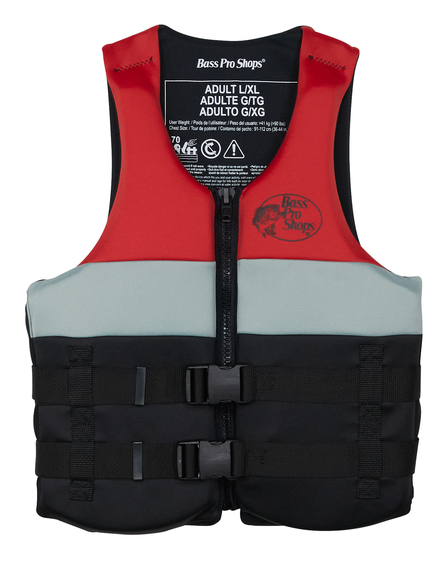 Image of Bass Pro Shops Dual-Size Nuprene Life Jacket - Red/Silver/Black - S/M