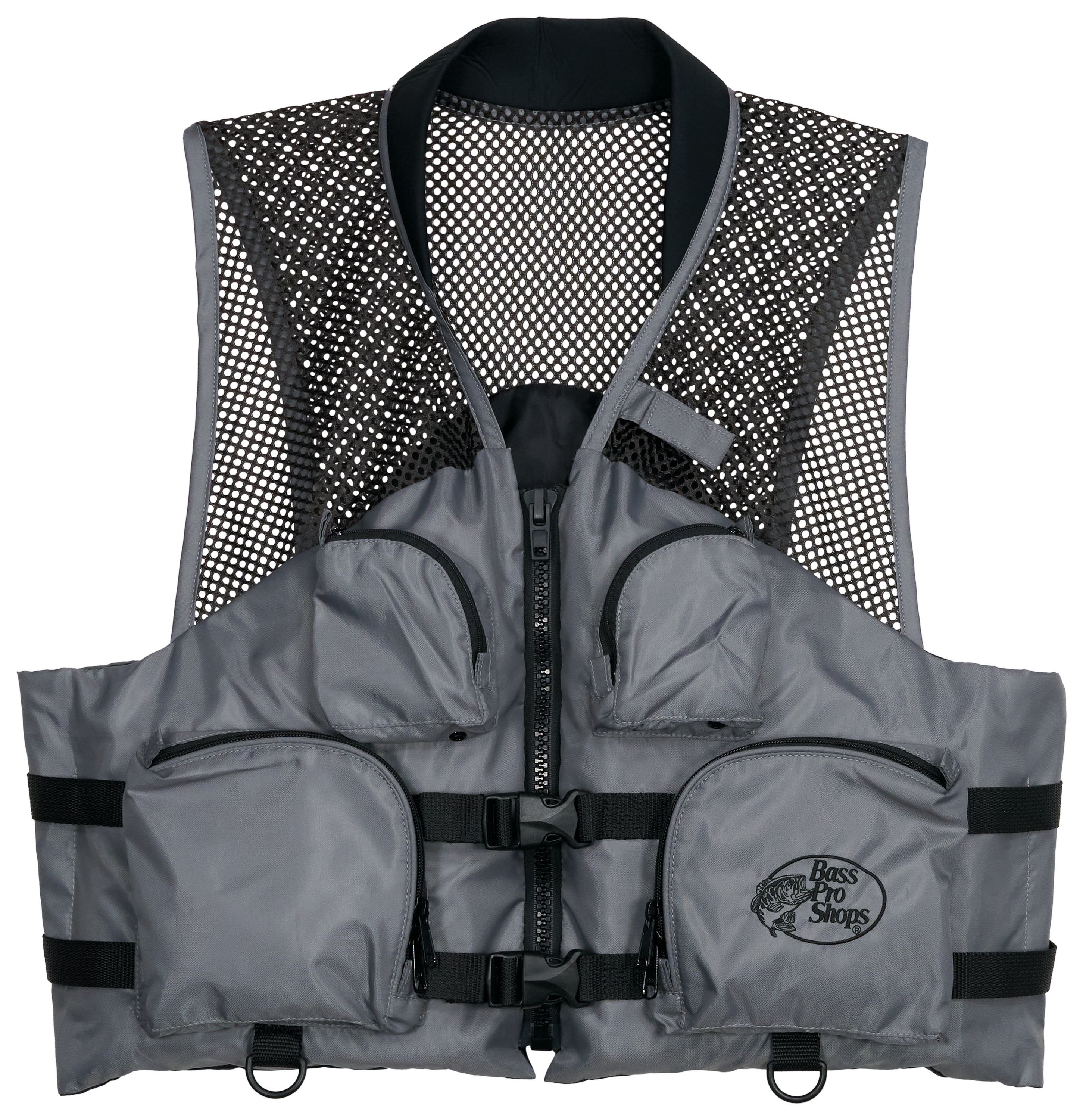 Image of Bass Pro Shops Deluxe Mesh Fishing Life Jacket with Front Pockets - Silver/Grey - L