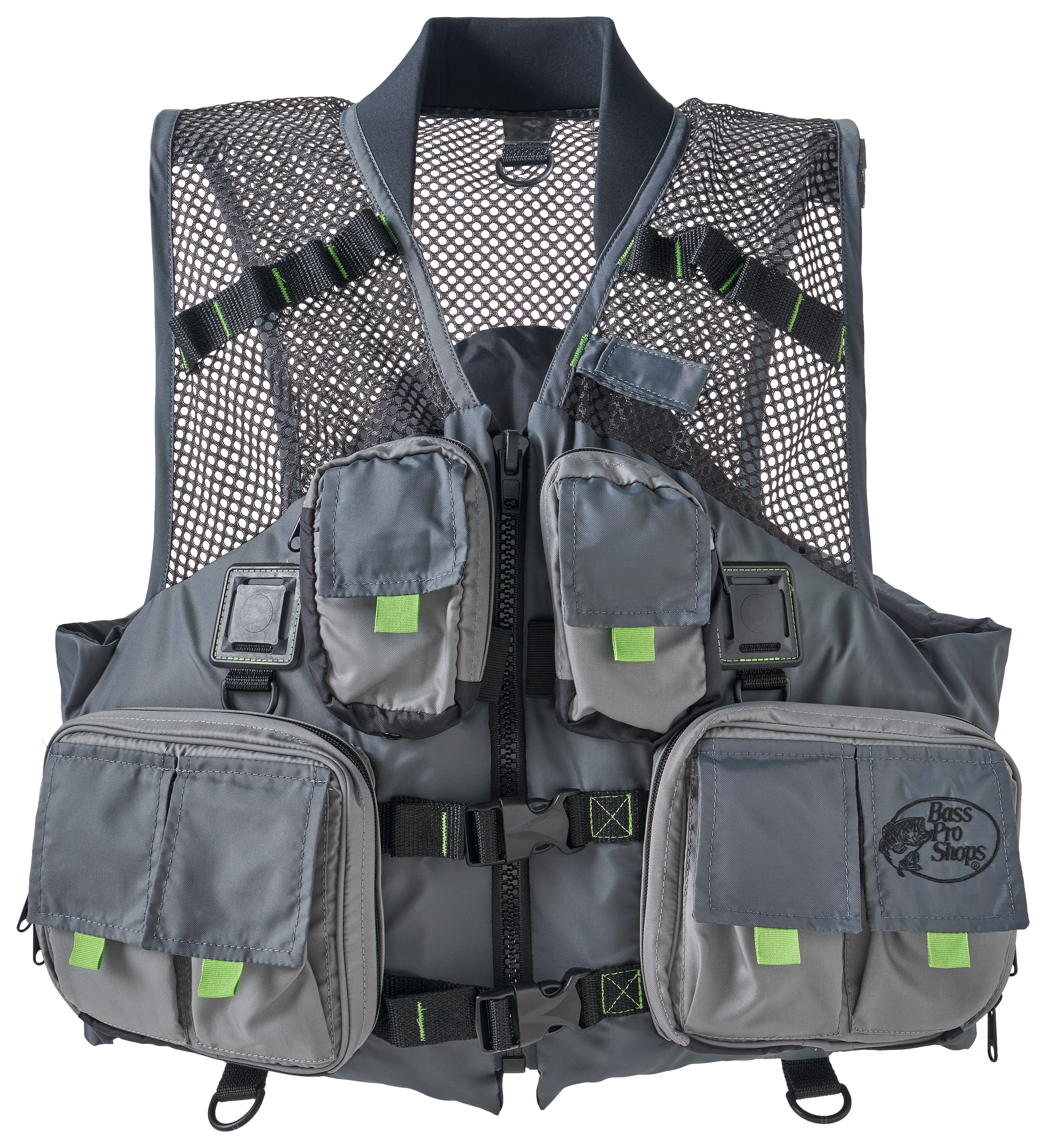 Image of Bass Pro Shops Tournament Fishing Mesh Life Jacket - Charcoal/Silver/Black - S