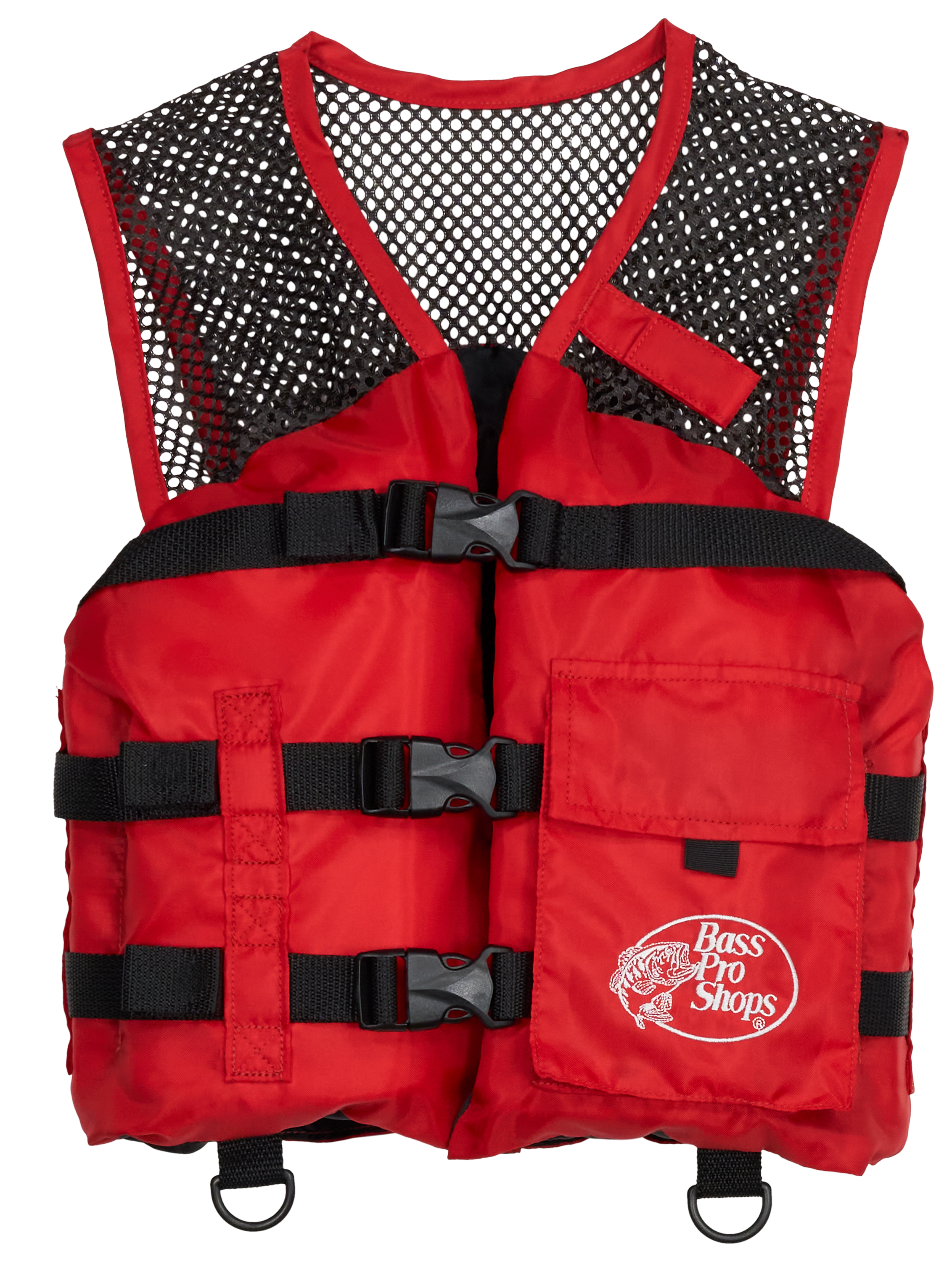 Image of Bass Pro Shops Basic Mesh Fishing Life Jacket with Front Pocket for Kids - Red