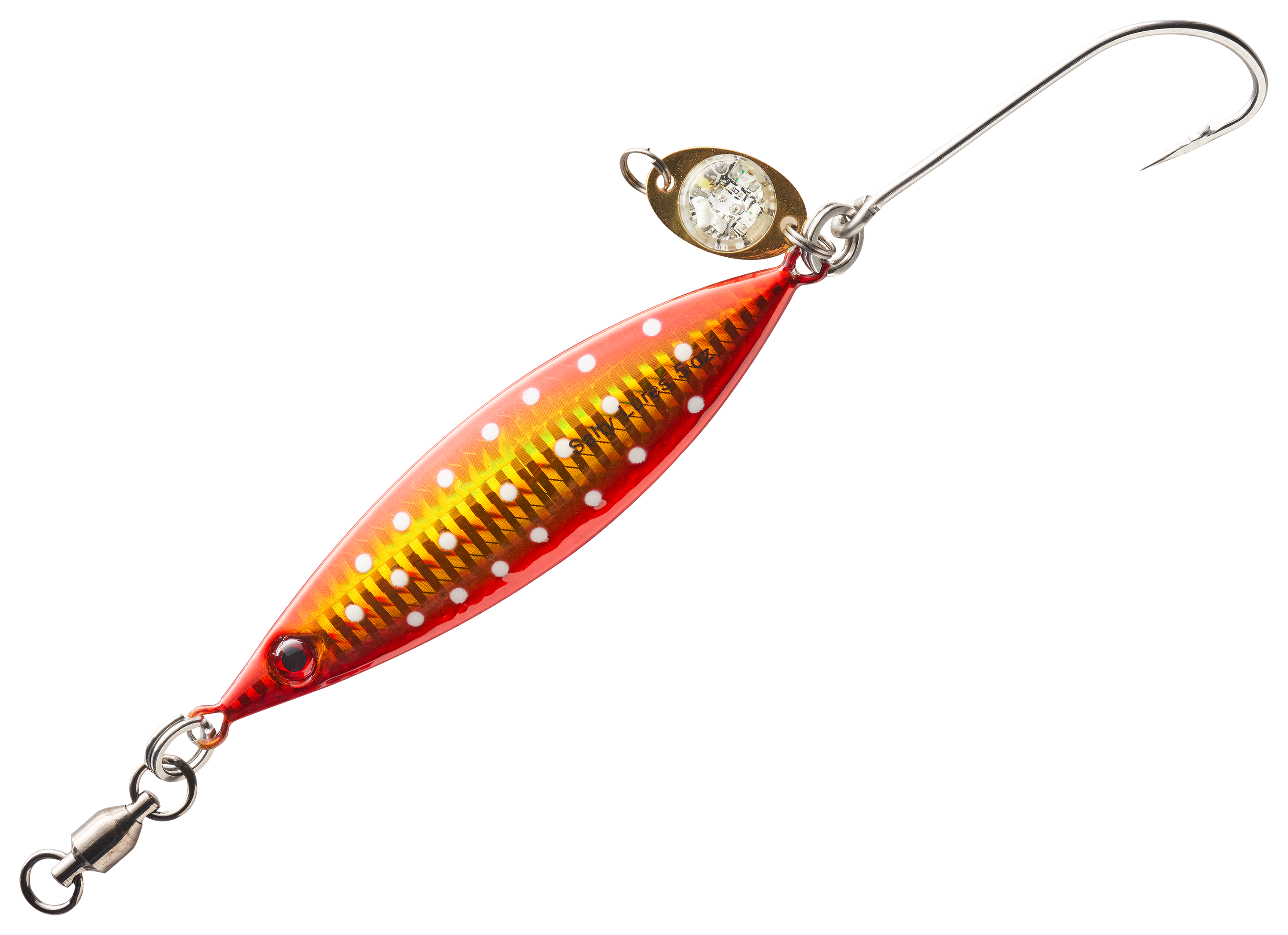 Image of "Salty Lures Jigging Spoon with Auto LED Light - Red-Lumin - 5"" - 5 oz."