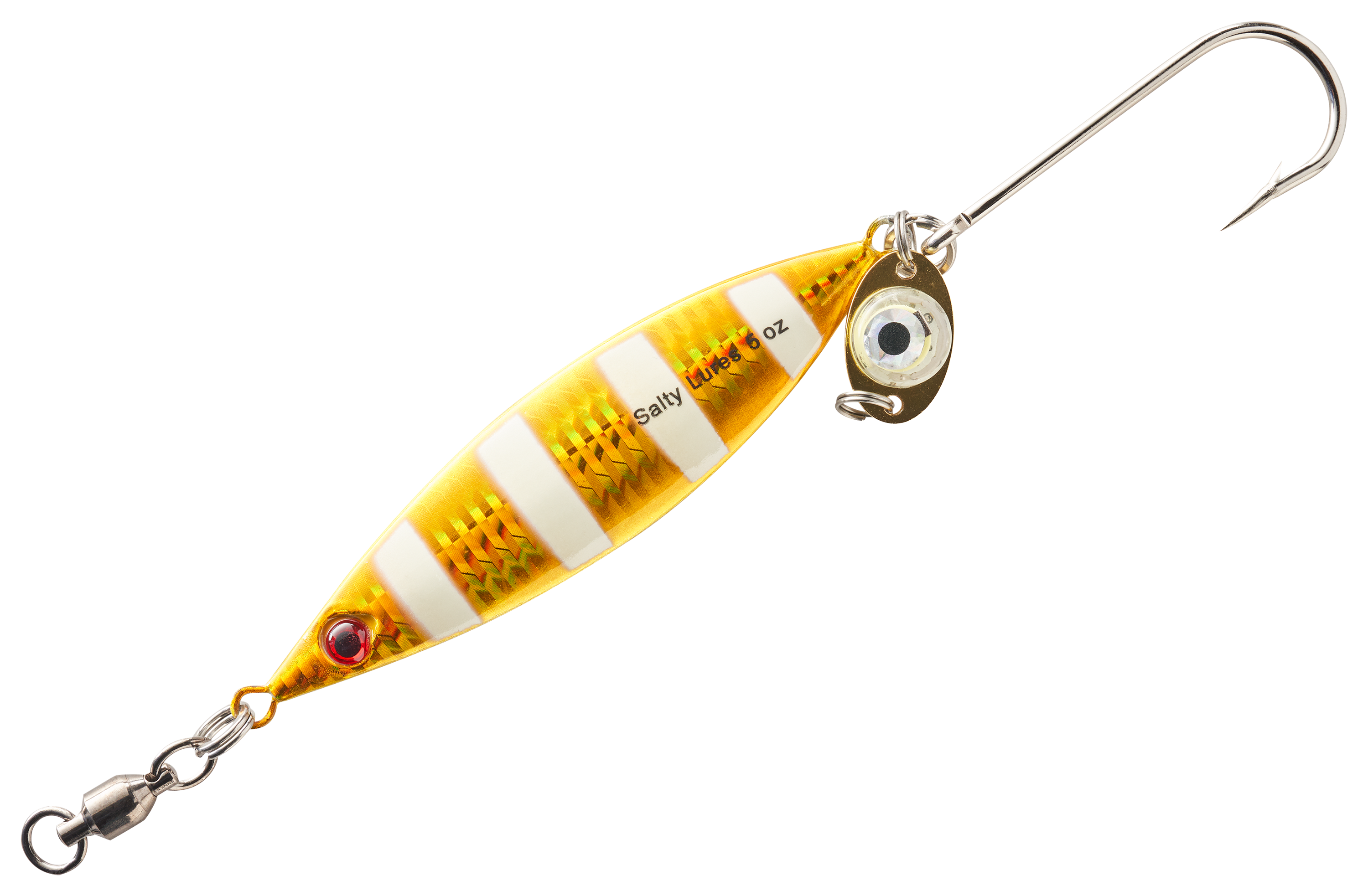 Image of "Salty Lures Jigging Spoon with Auto LED Light - Gold-Lumin - 5"" - 5 oz."