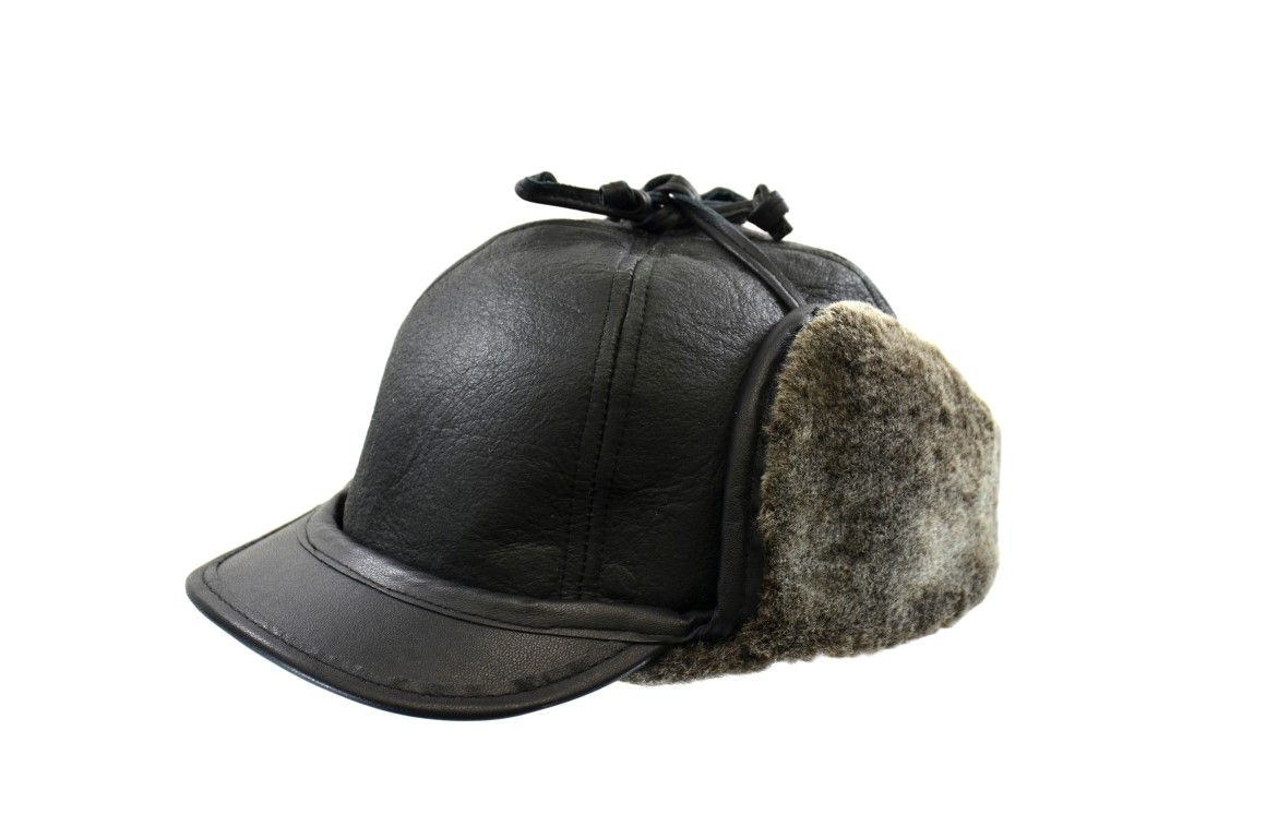 Image of Crown Cap Double Faced Shearling Peaked Cap for Men - Frosted Grey