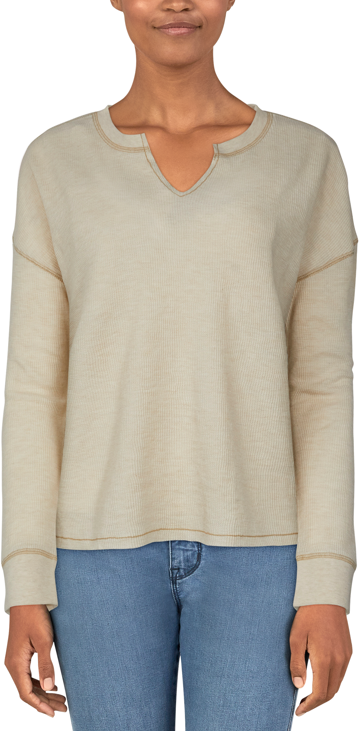 Image of Natural Reflections Hillside Notch-Neck Long-Sleeve Thermal Shirt for Ladies - Oatmeal Heather - S