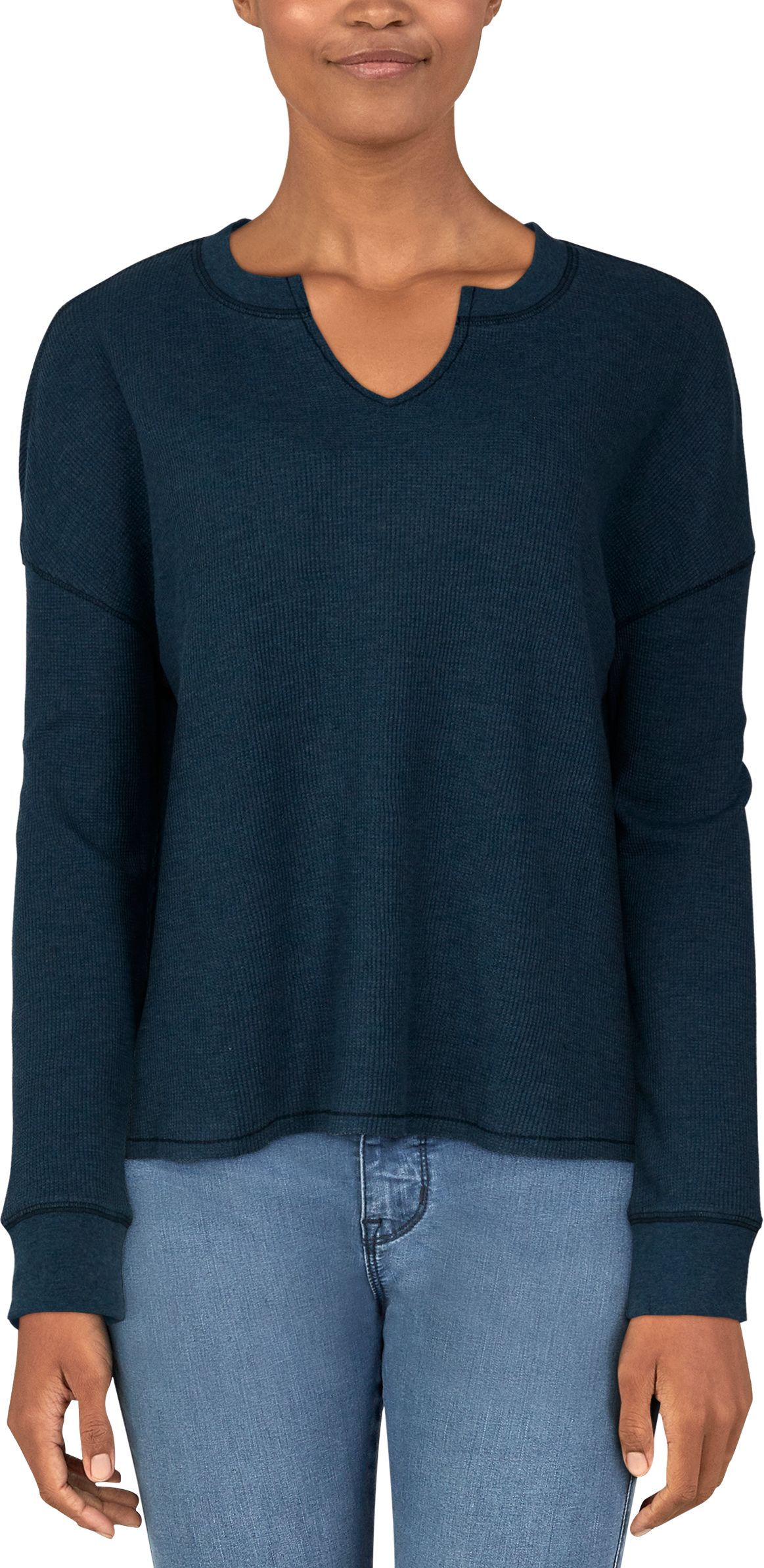 Image of Natural Reflections Hillside Notch-Neck Long-Sleeve Thermal Shirt for Ladies - Navy Heather - S