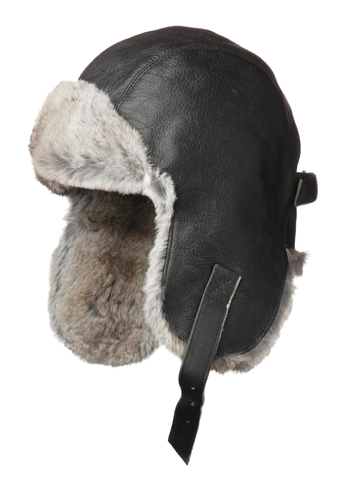 Image of Crown Cap Vintage Leather and Rabbit Fur Aviator Hat - Black/Grey - M