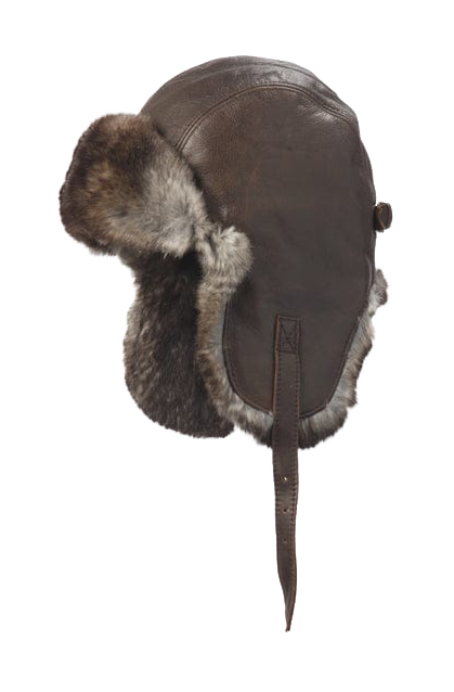 Image of Crown Cap Vintage Leather and Rabbit Fur Aviator Hat - Brown/Natural - S