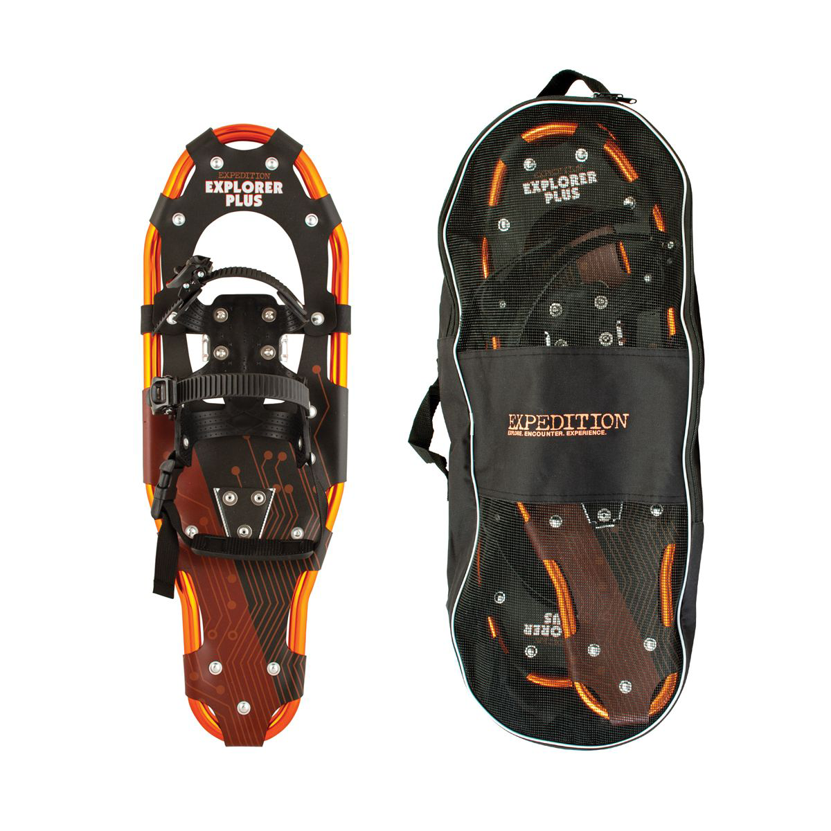 Image of "Expedition Outdoors Explorer Plus Lightweight Snowshoes - Black/Orange - 9""x30"""