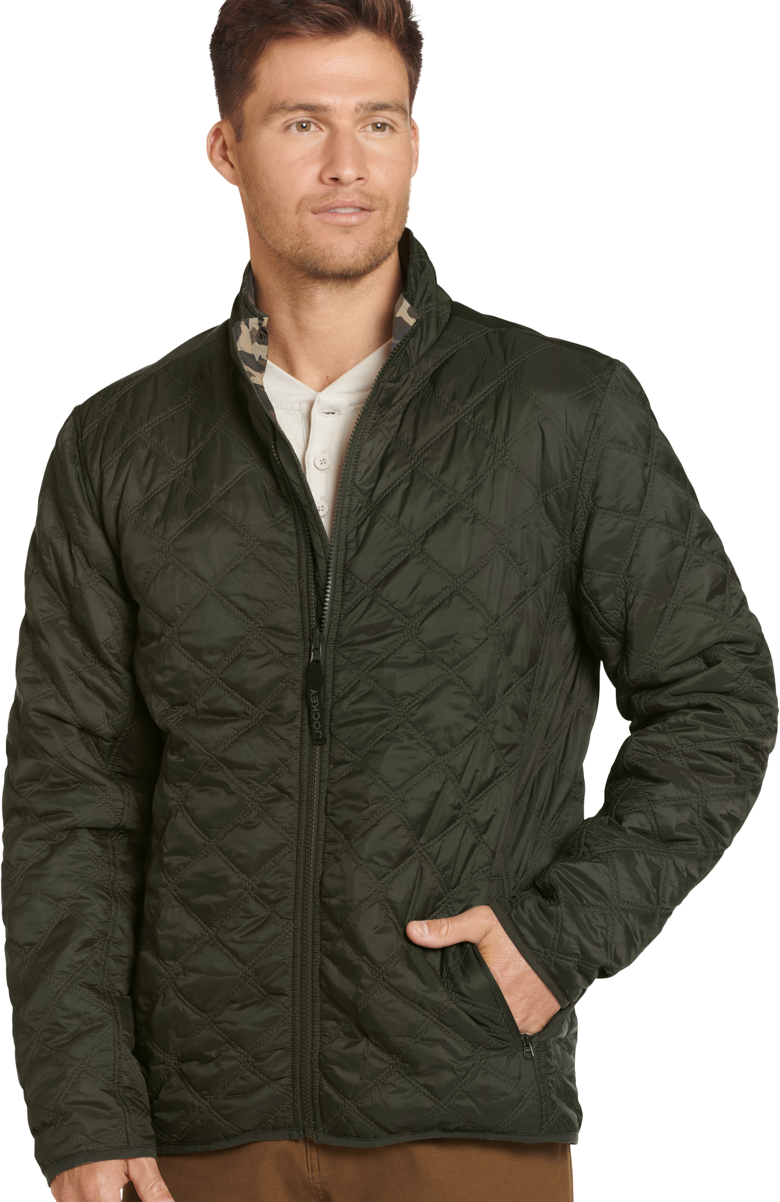 Jockey Outdoors Reversible Quilted Jacket for Men - Hunter Green - S