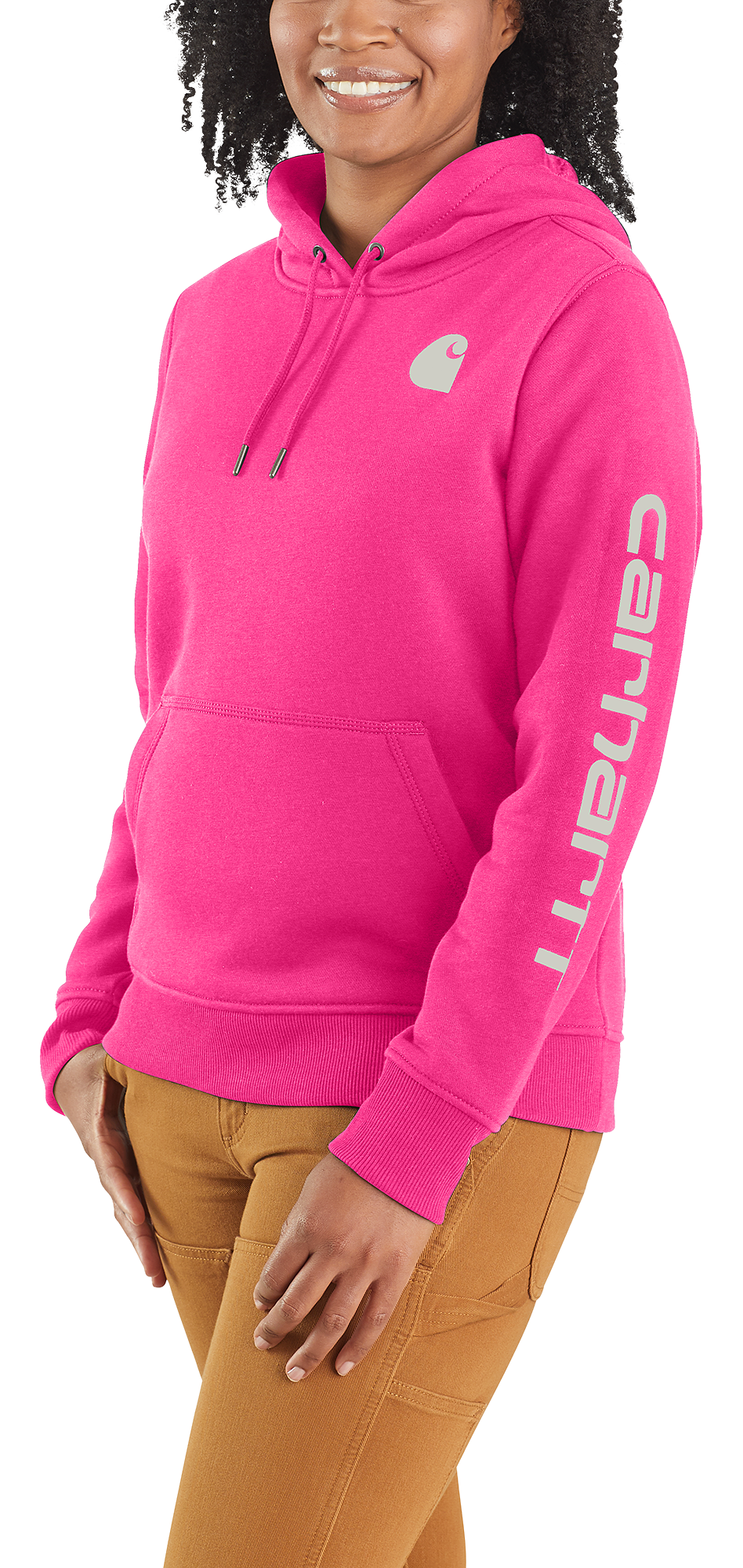 Image of Carhartt Relaxed Fit Midweight Logo Sleeve Graphic Sweatshirt for Ladies - Pink Glow - S