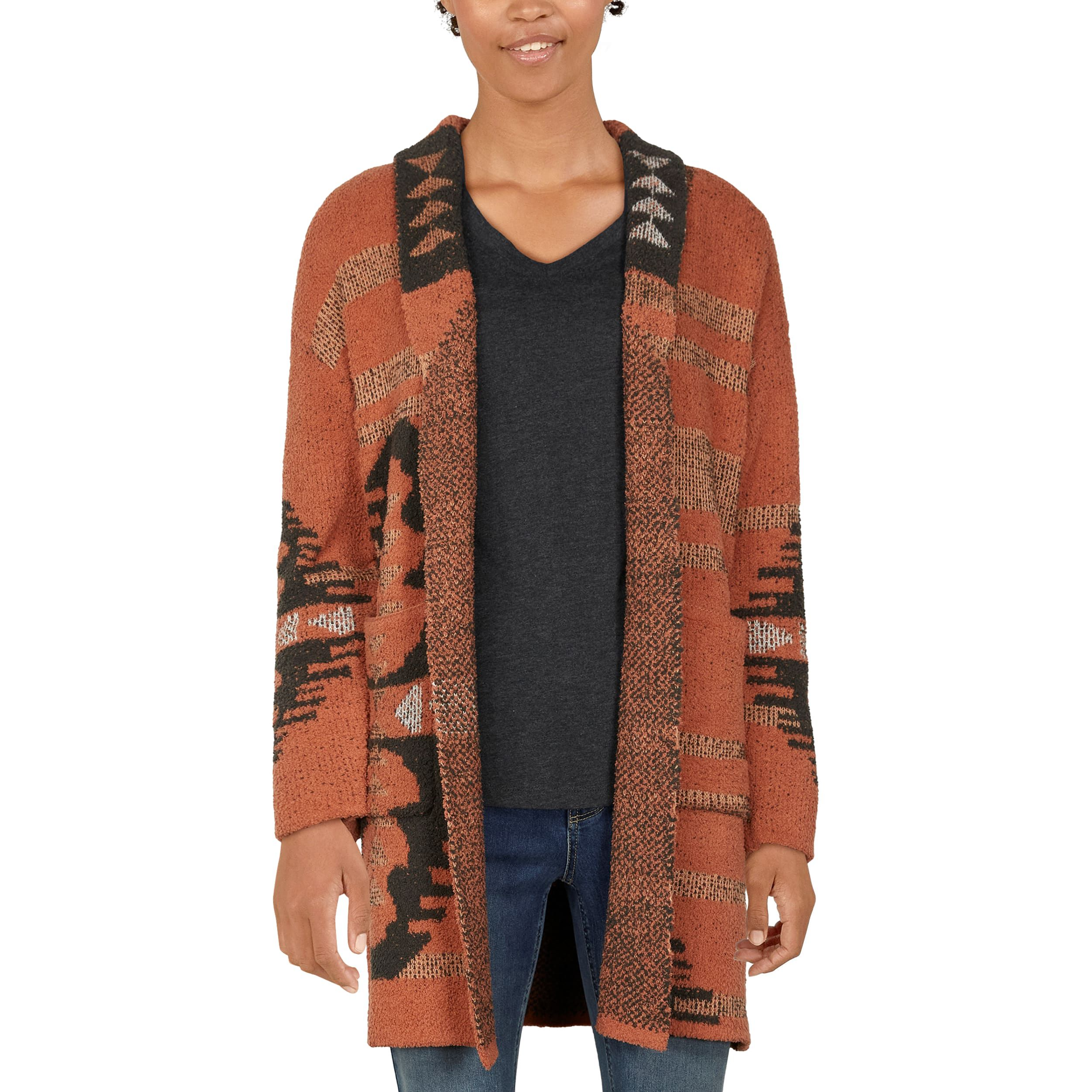 Image of Natural Reflections Aztec Long-Sleeve Cardigan for Ladies - Baked Clay