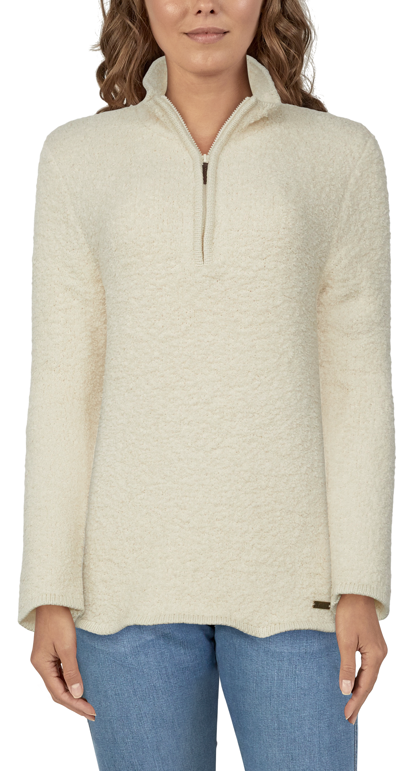 Natural Reflections Sherpa Cabin Quarter-Zip Long-Sleeve Sweater for Ladies - Birch