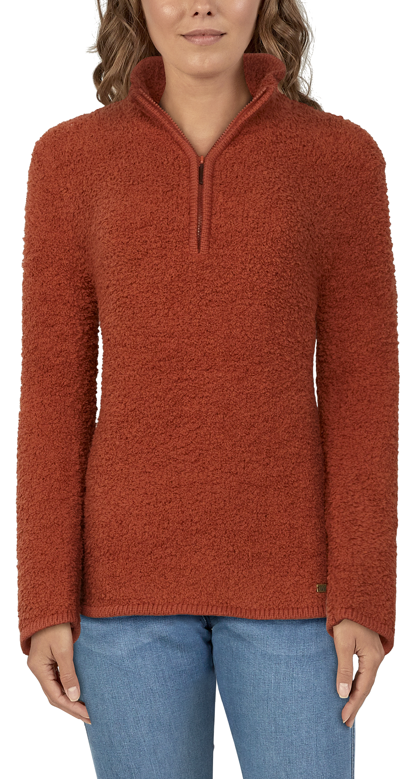 Natural Reflections Sherpa Cabin Quarter-Zip Long-Sleeve Sweater for Ladies - Baked Clay
