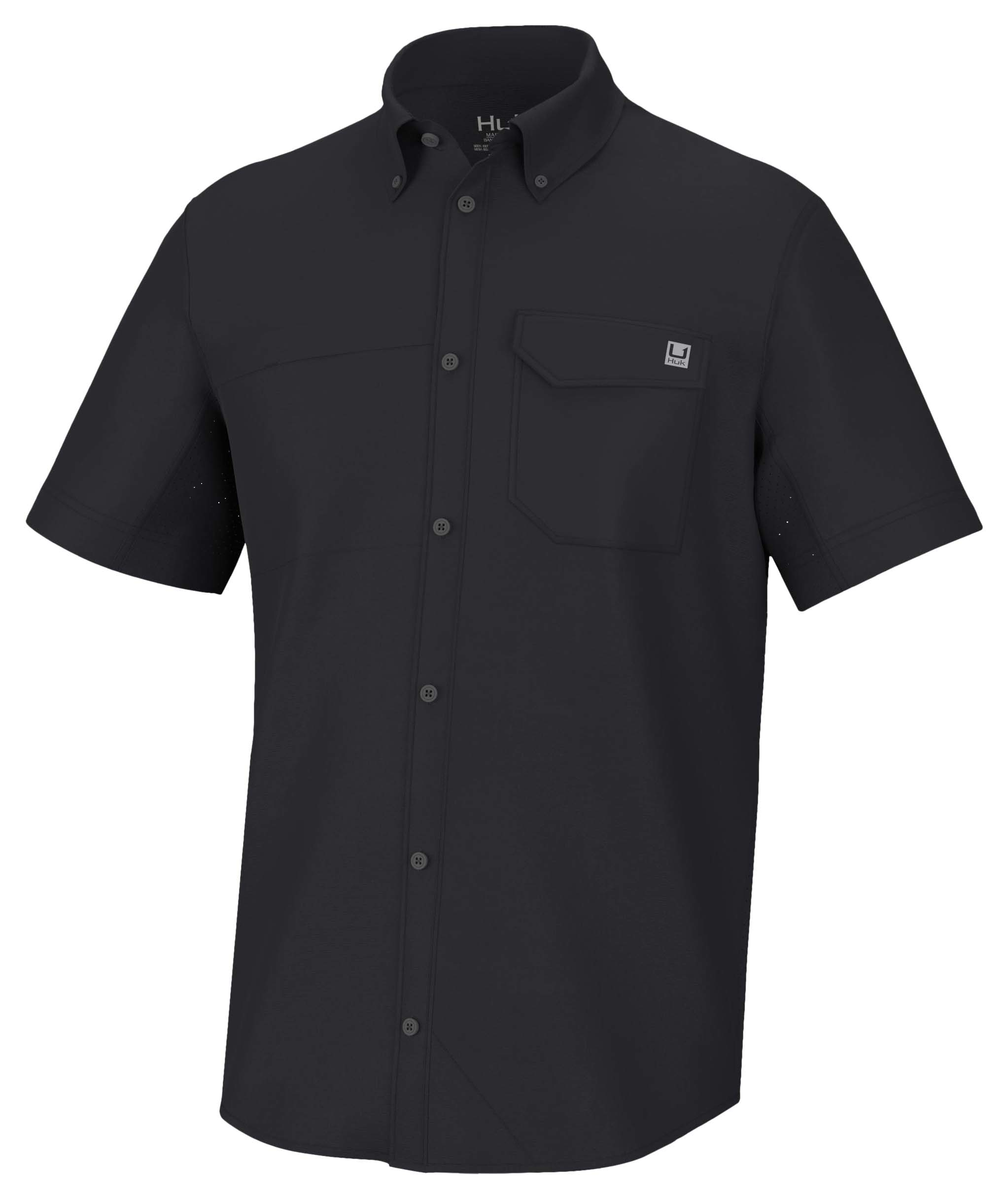 Image of Huk Tide Point Button-Up Short-Sleeve Shirt - Black - XL
