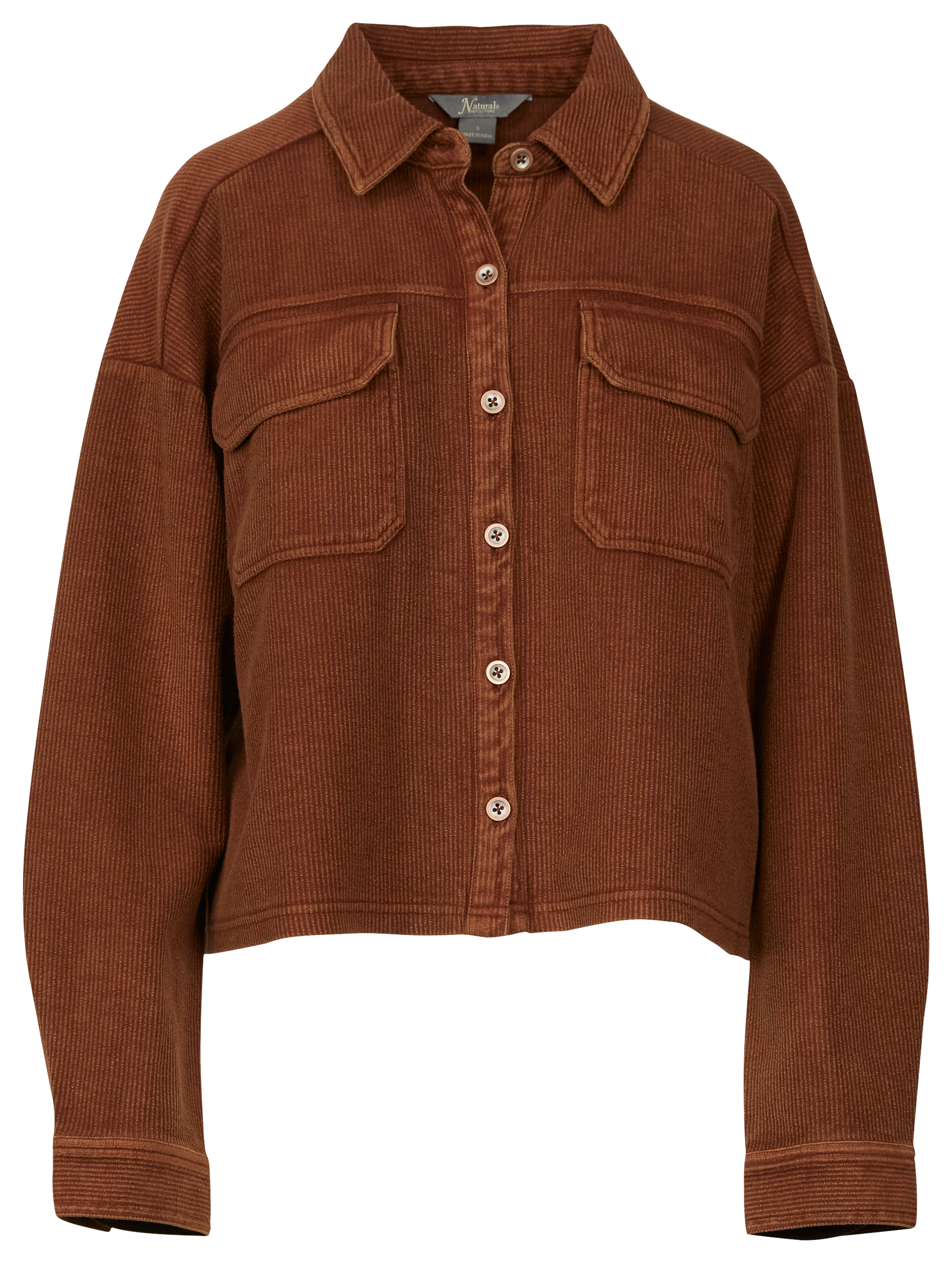 Image of Natural Reflections Rib-Knit Long-Sleeve Shirt Jacket - Cappuccino - XL