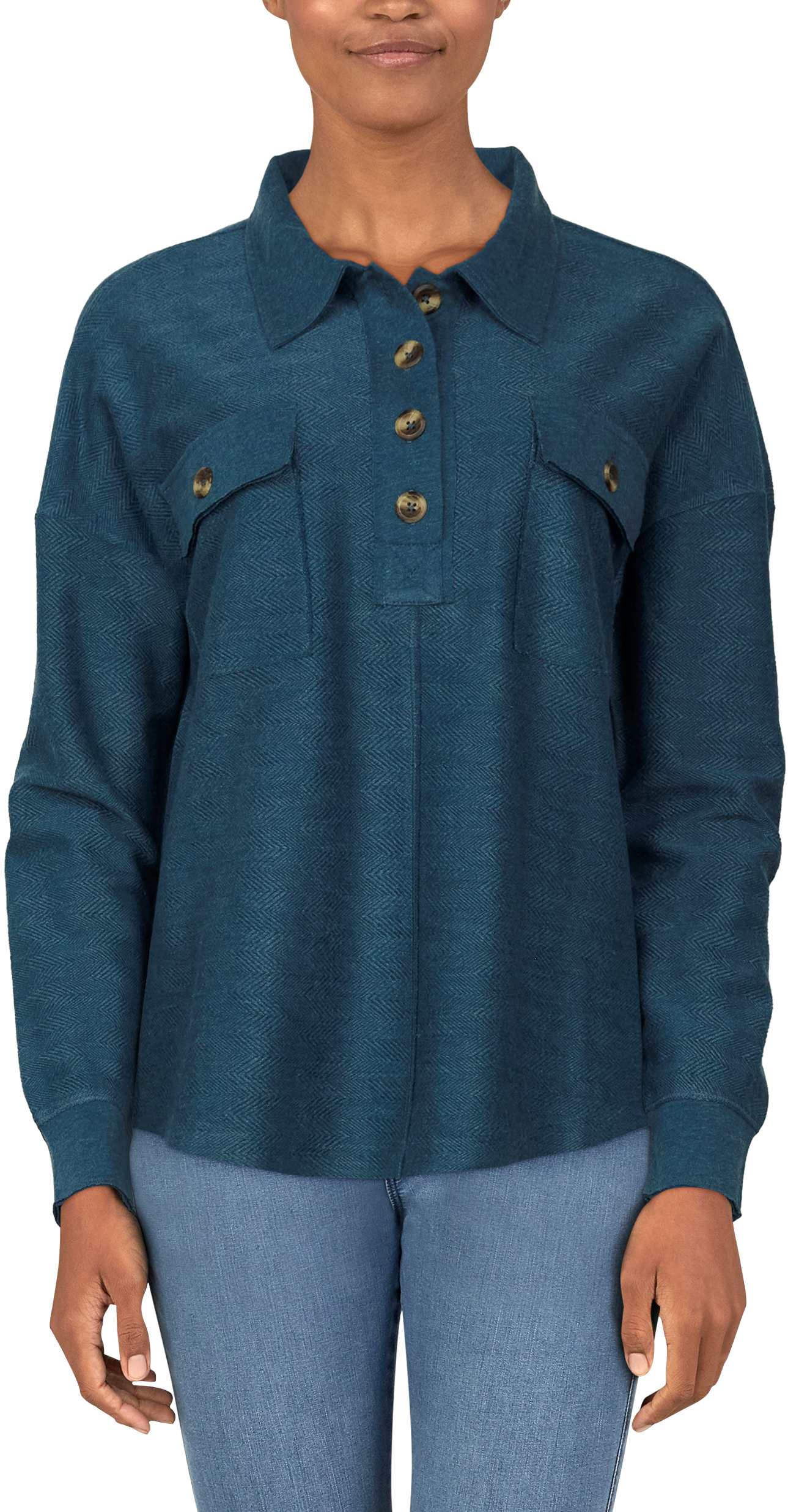 NATURAL REFLECTIONS Henley Long-Sleeve Pullover for Ladies