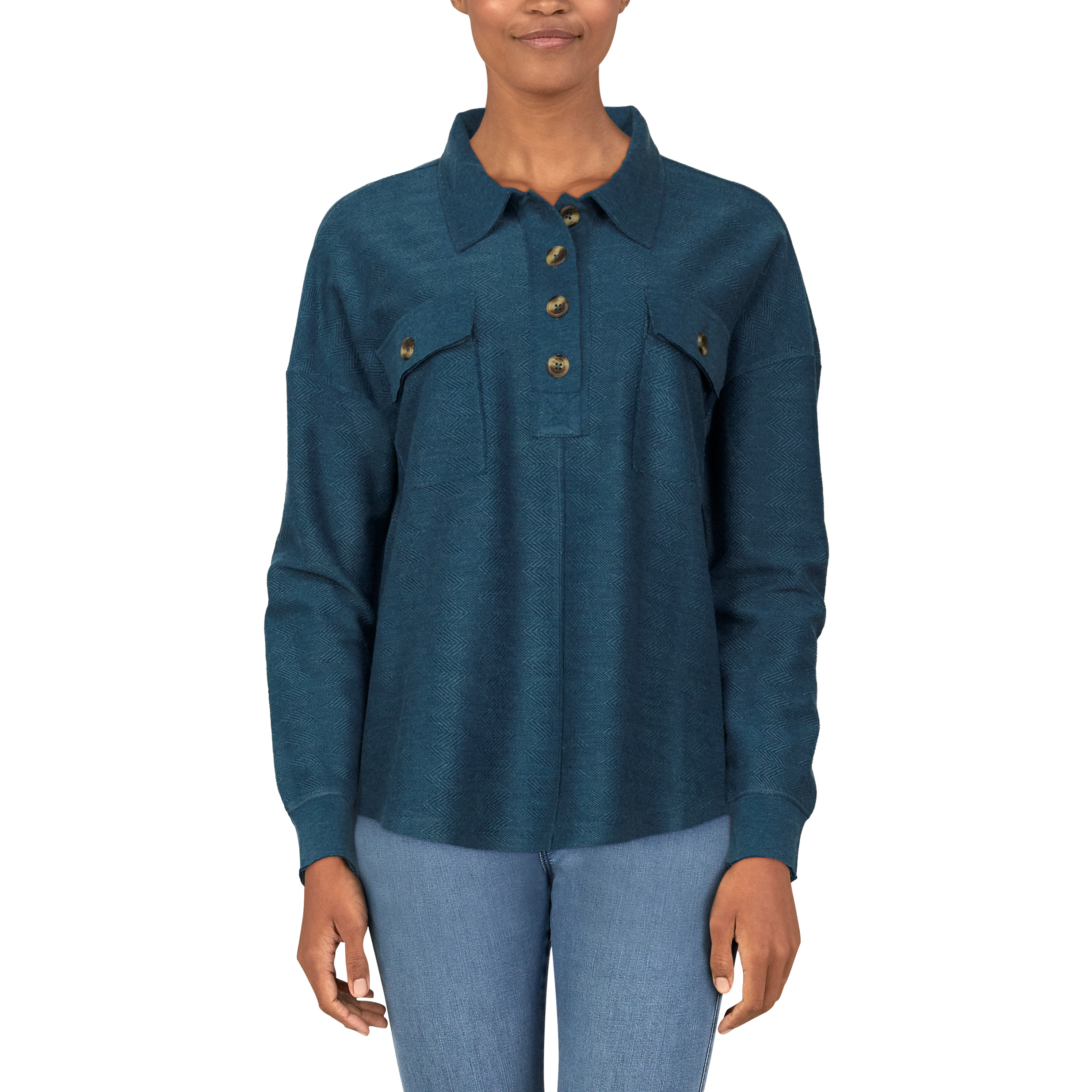 Image of Natural Reflections Henley Long-Sleeve Pullover - Reflecting Pond - 2X