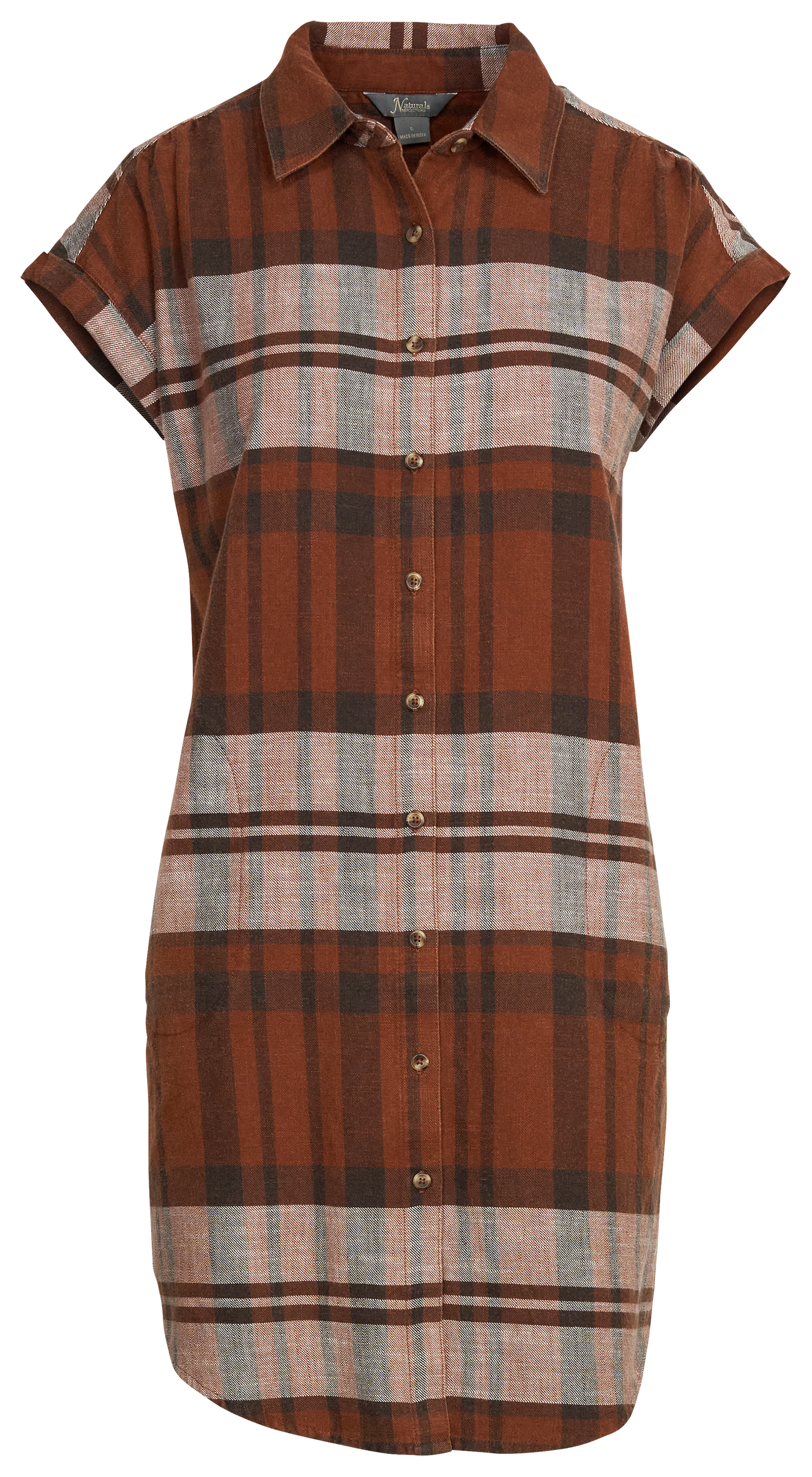 Natural Reflections Plaid Button-Down Short-Sleeve Dress for Ladies