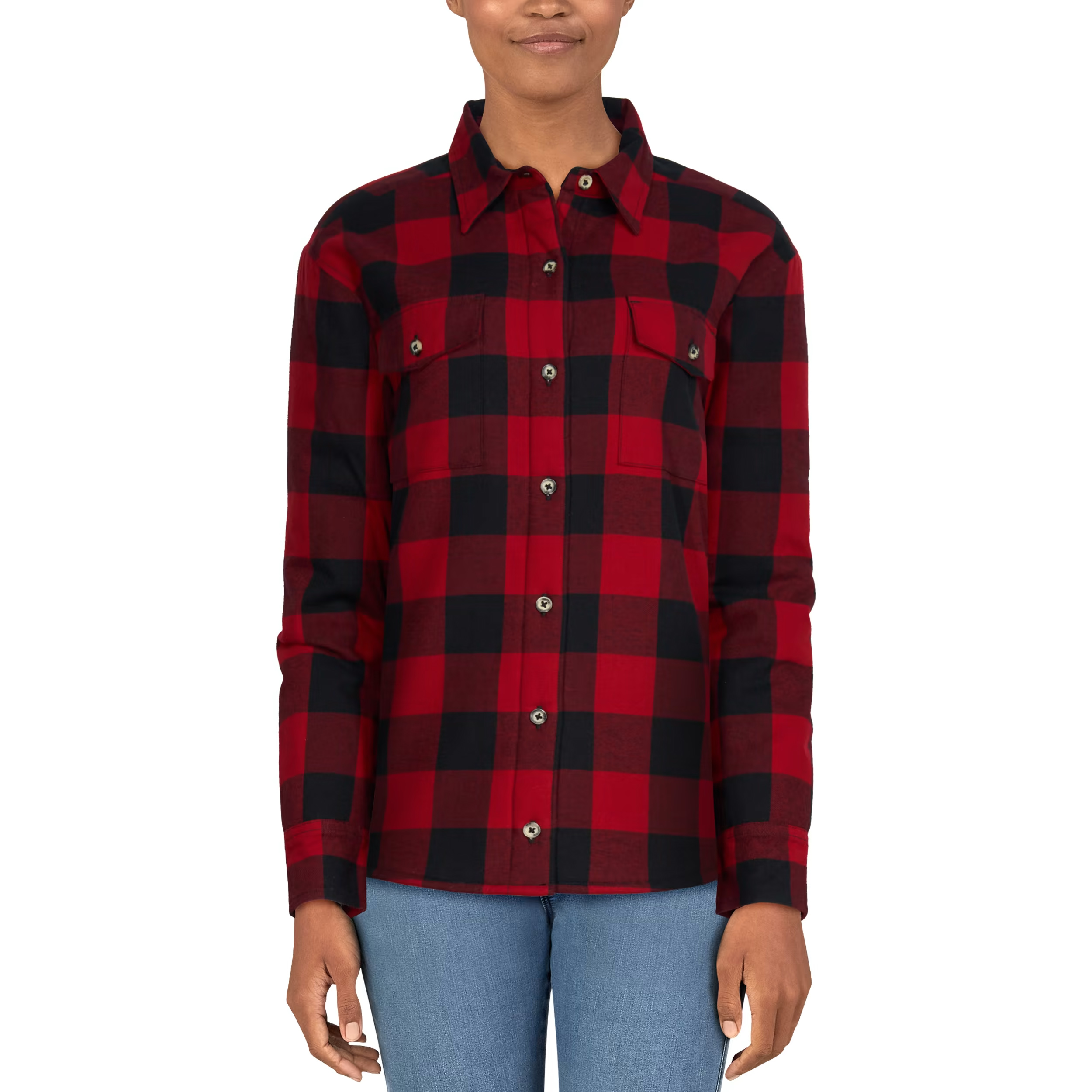 Image of Natural Reflections Sherpa-Lined Long-Sleeve Flannel - Rhubarb/Anthracite Buffalo - XXL