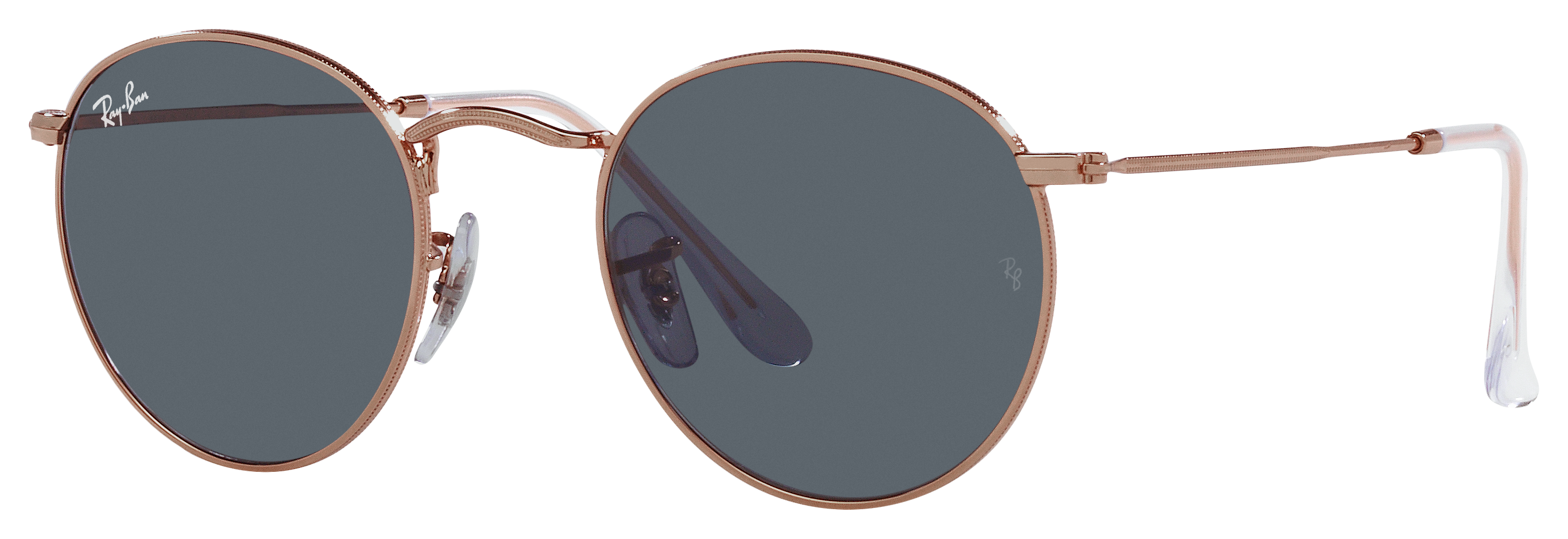 Image of Ray-Ban Round Metal RB3447 Glass Sunglasses - Polished Rose Gold/Blue Classic - Small