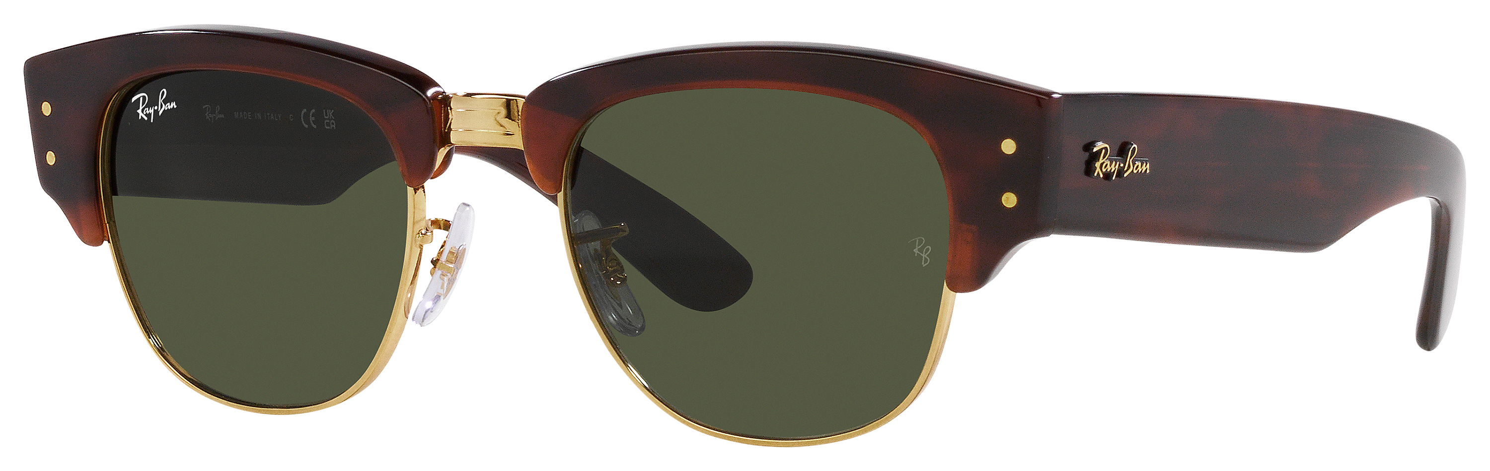 Image of Ray-Ban Mega Clubmaster RB0316S Glass Sunglasses - Polished Tortoise On Gold/Green Classic G-15 - Large