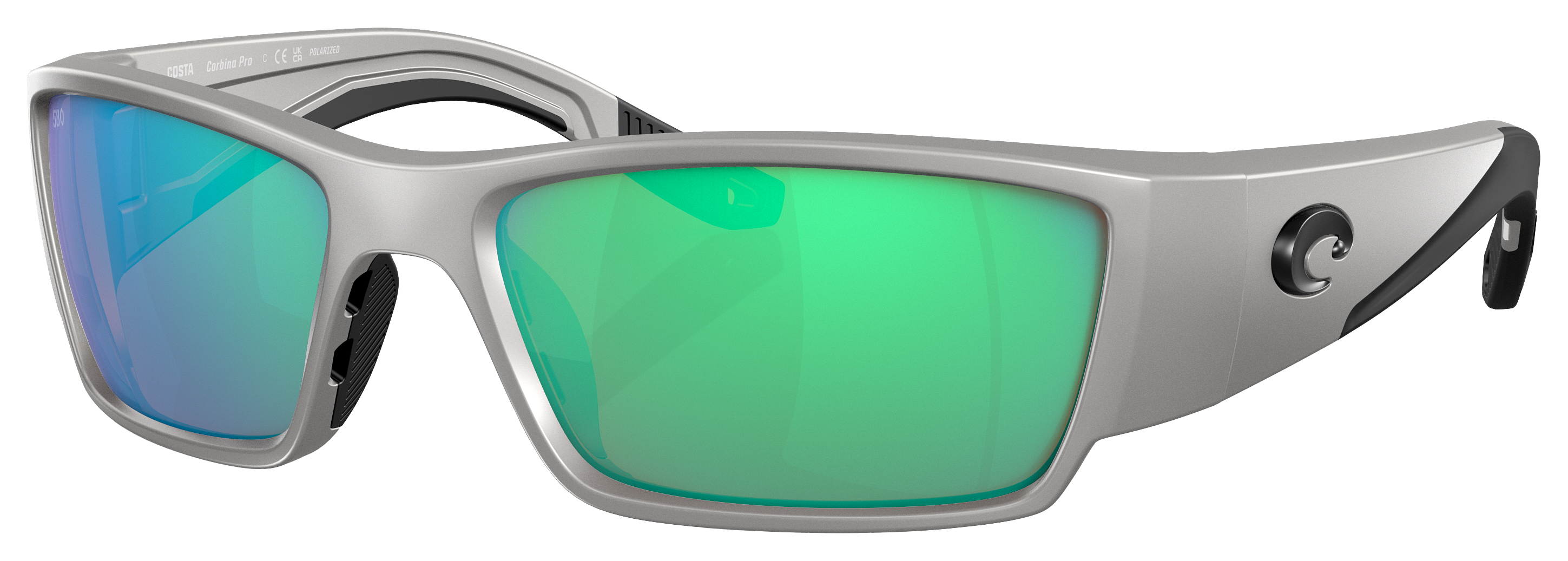 Image of Costa Del Mar Corbina Pro 580G Glass Polarized Sunglasses - Metallic Silver/Green Mirror - X-Large