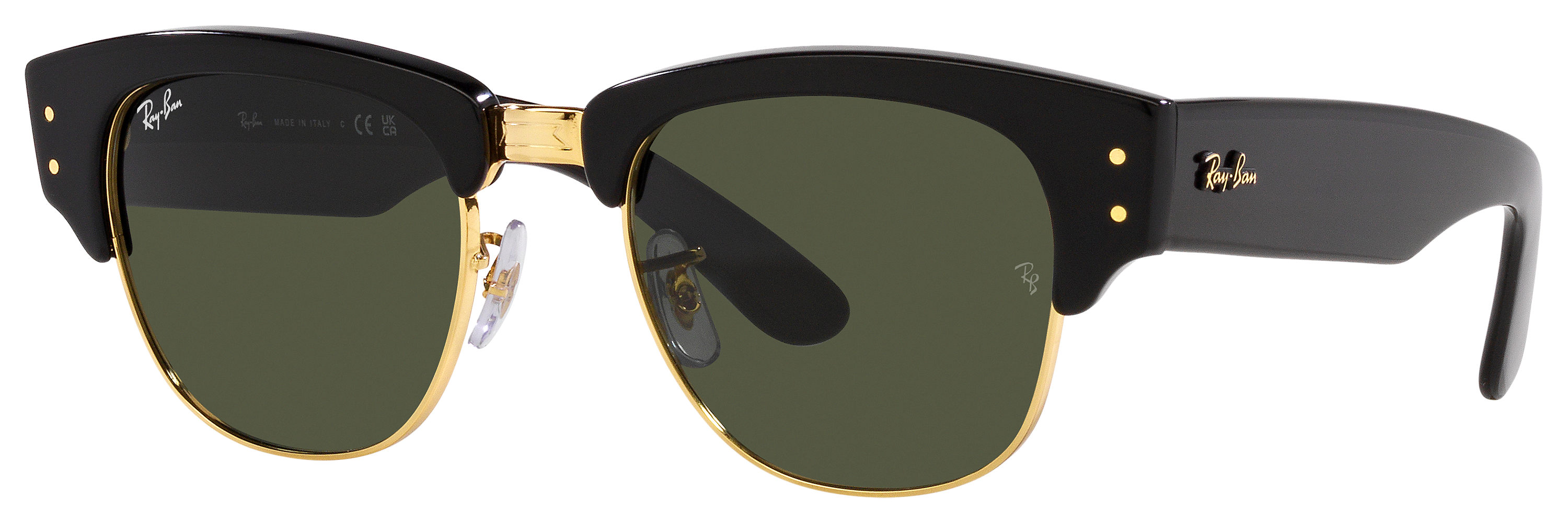 Image of Ray-Ban Mega Clubmaster RB0316S Glass Sunglasses - Polished Black On Gold/Green Classic G-15 - X-Large