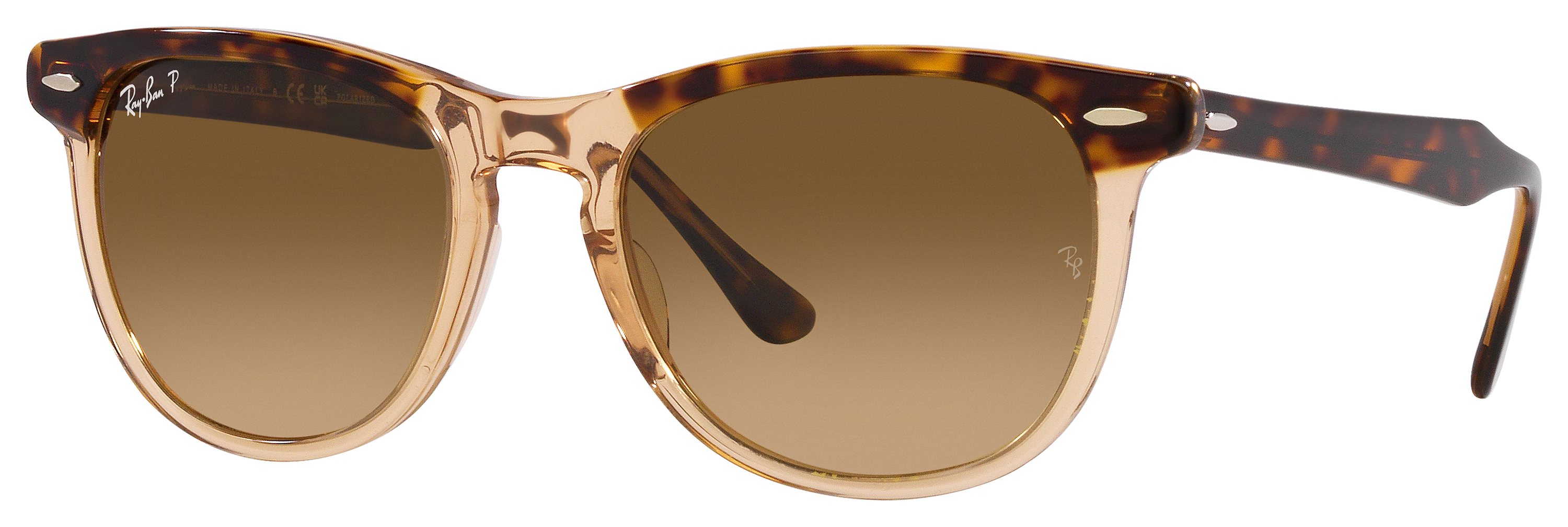 Image of Ray-Ban Eagle Eye RB2398 Gradient Glass Polarized Sunglasses - Havana On Transparent Brown/Brown Gradient - Large