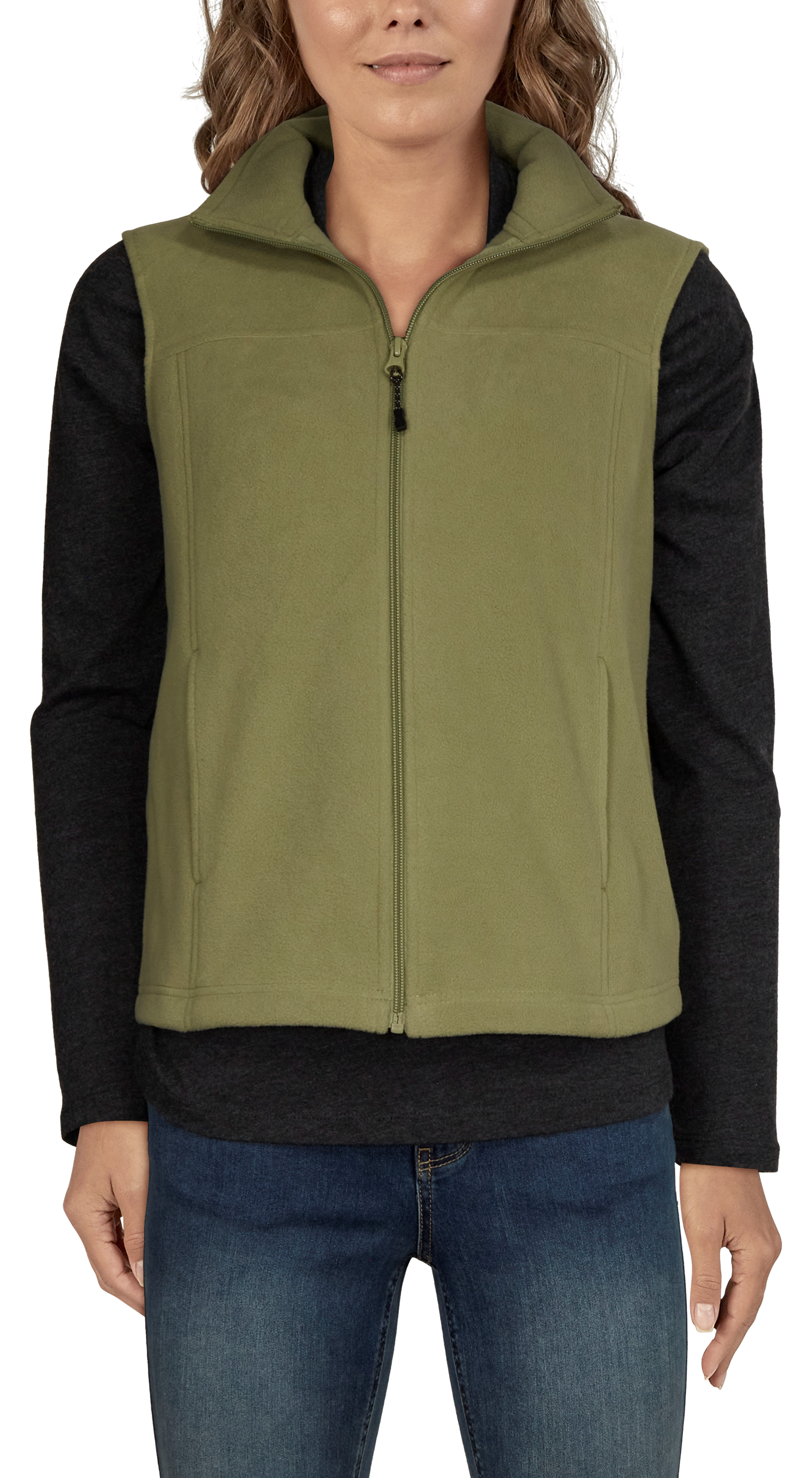 Image of Natural Reflections Zip Fleece Vest for Ladies - Oil Green - S