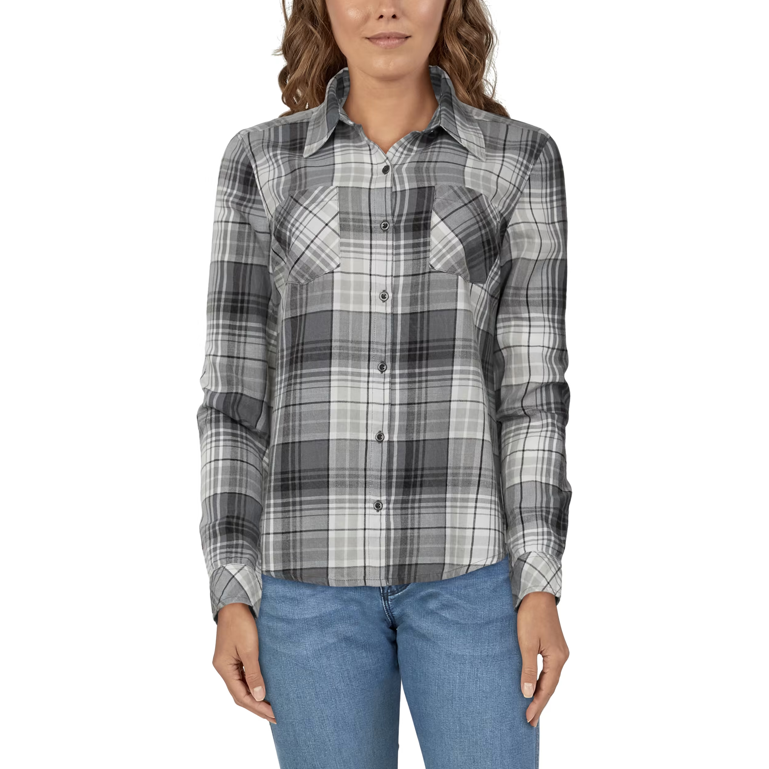 Image of Natural Reflections Acid-Wash Twill Long-Sleeve Shirt - Grey Plaid - S