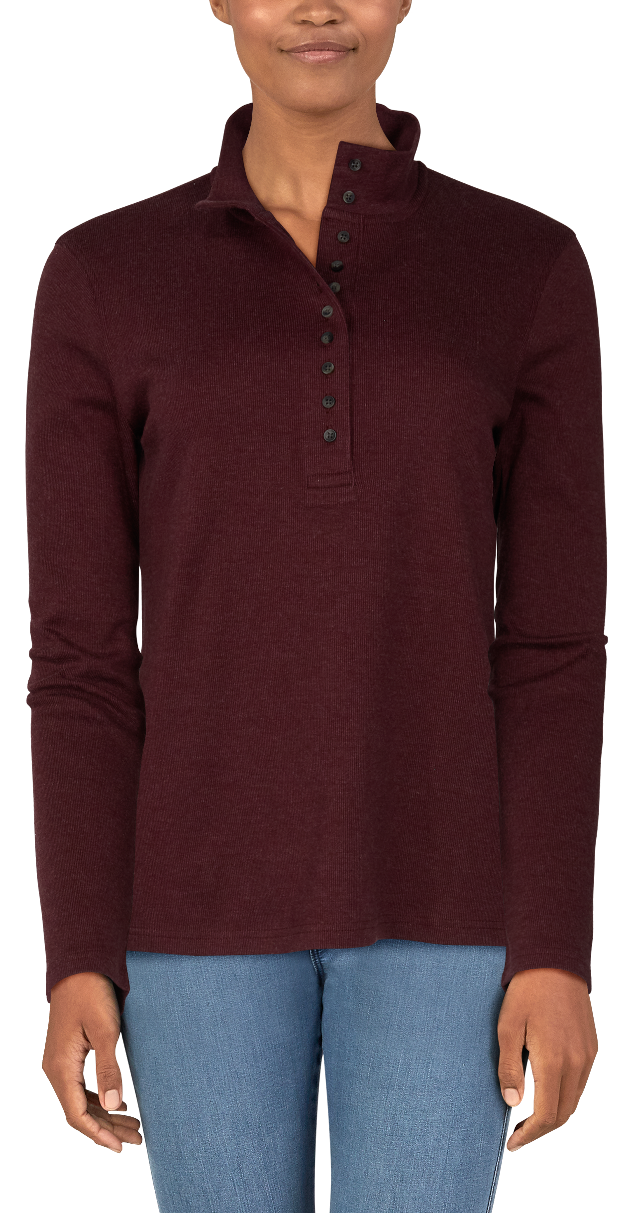 NATURAL REFLECTIONS 10-Button Mock Turtleneck Long-Sleeve Shirt for Ladies
