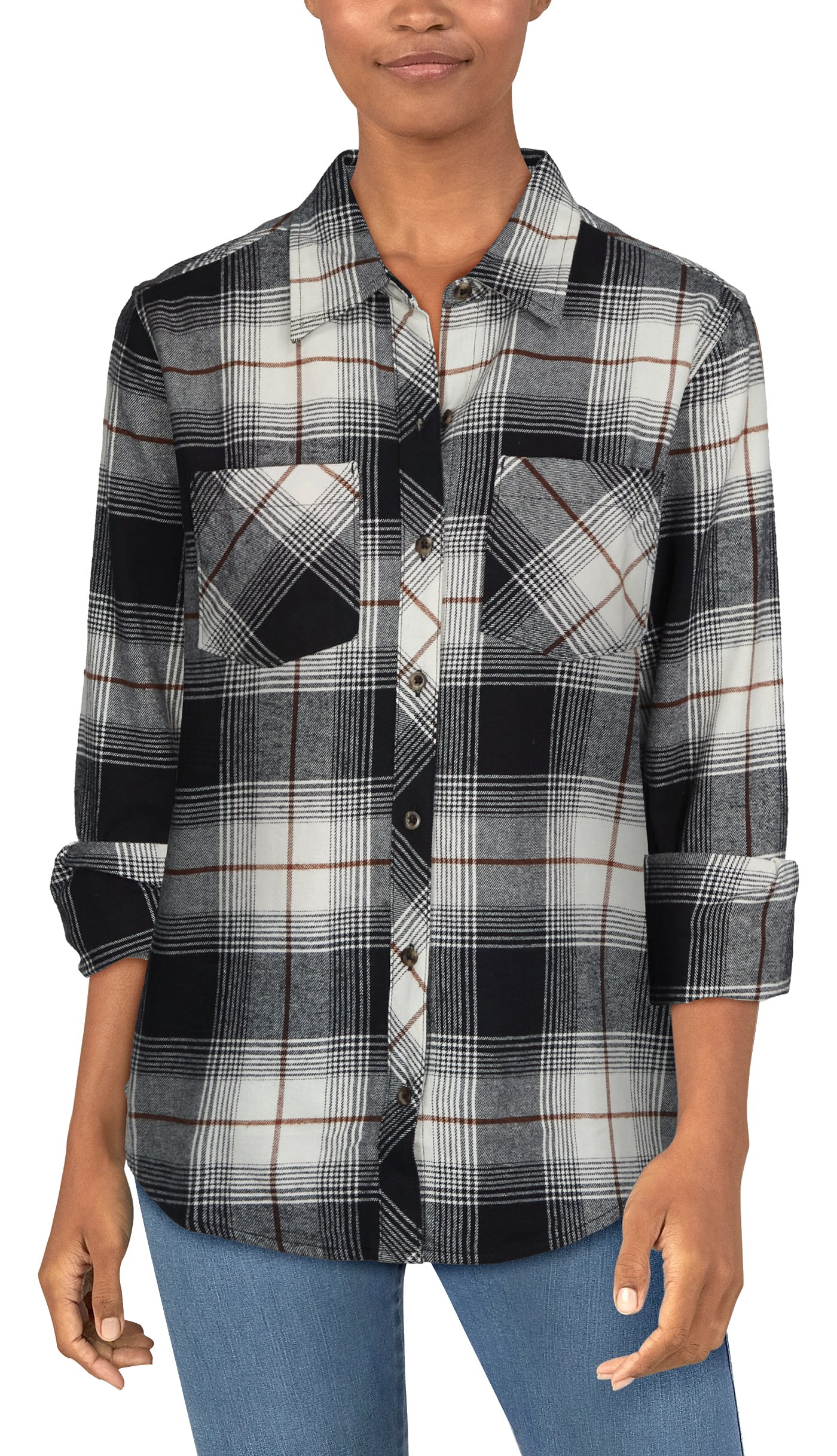 Natural Reflections Flannel Button-Down Long-Sleeve Shirt for Ladies