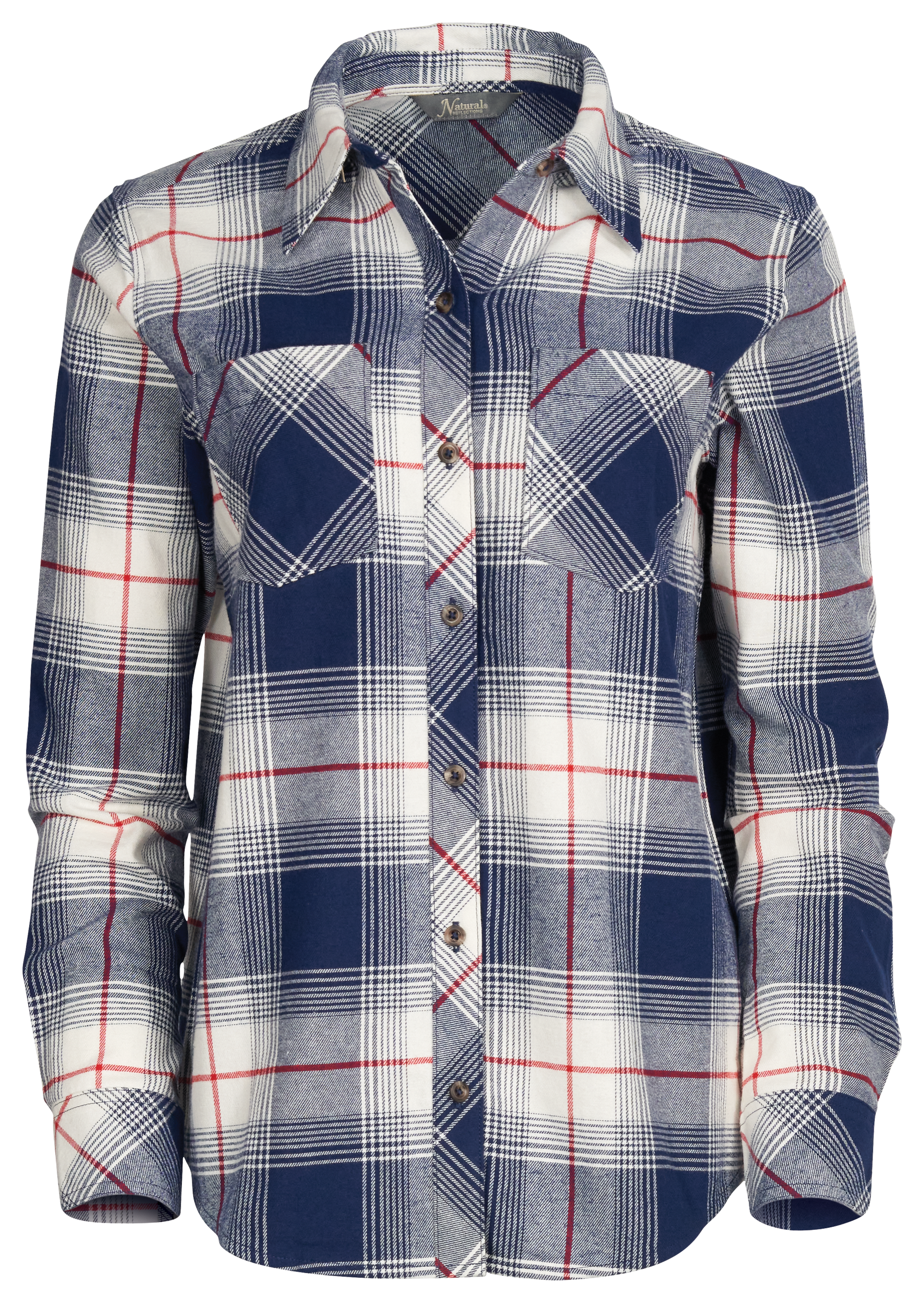 Image of Natural Reflections Flannel Button-Down Long-Sleeve Shirt - Medieval Blue Plaid