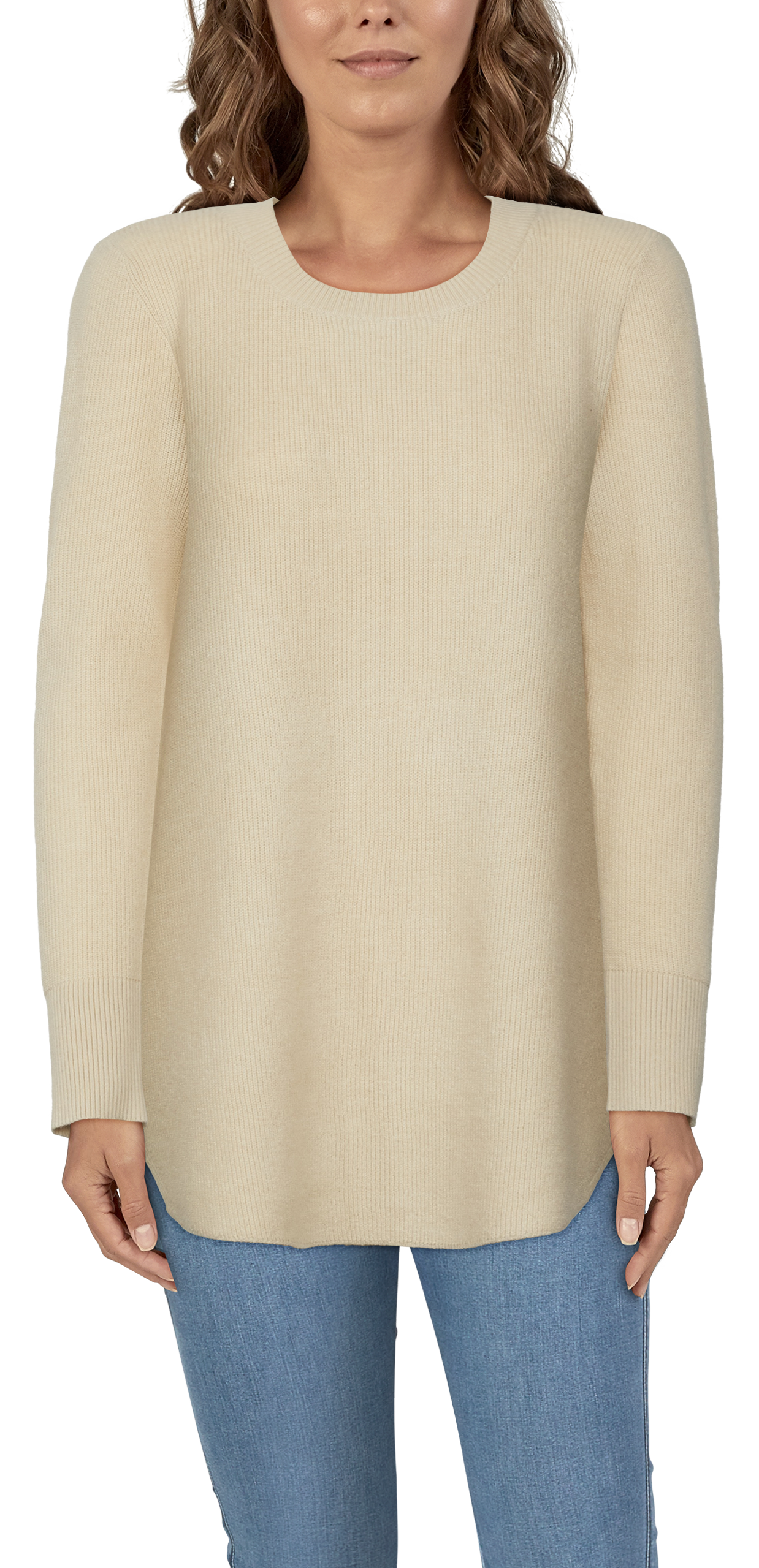 Natural Reflections Cozy Time Ribbed Long-Sleeve Tunic for Ladies - Cream