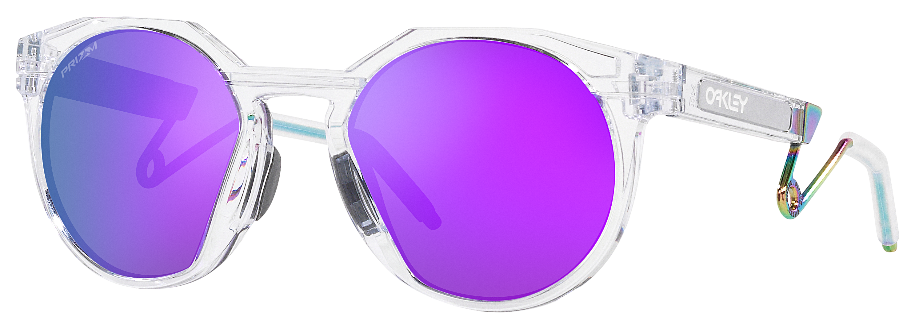 Image of Oakley HSTN Metal OO9279 Prizm Grey Mirror Sunglasses - Matte Clear/Prizm Violet Mirror - Medium