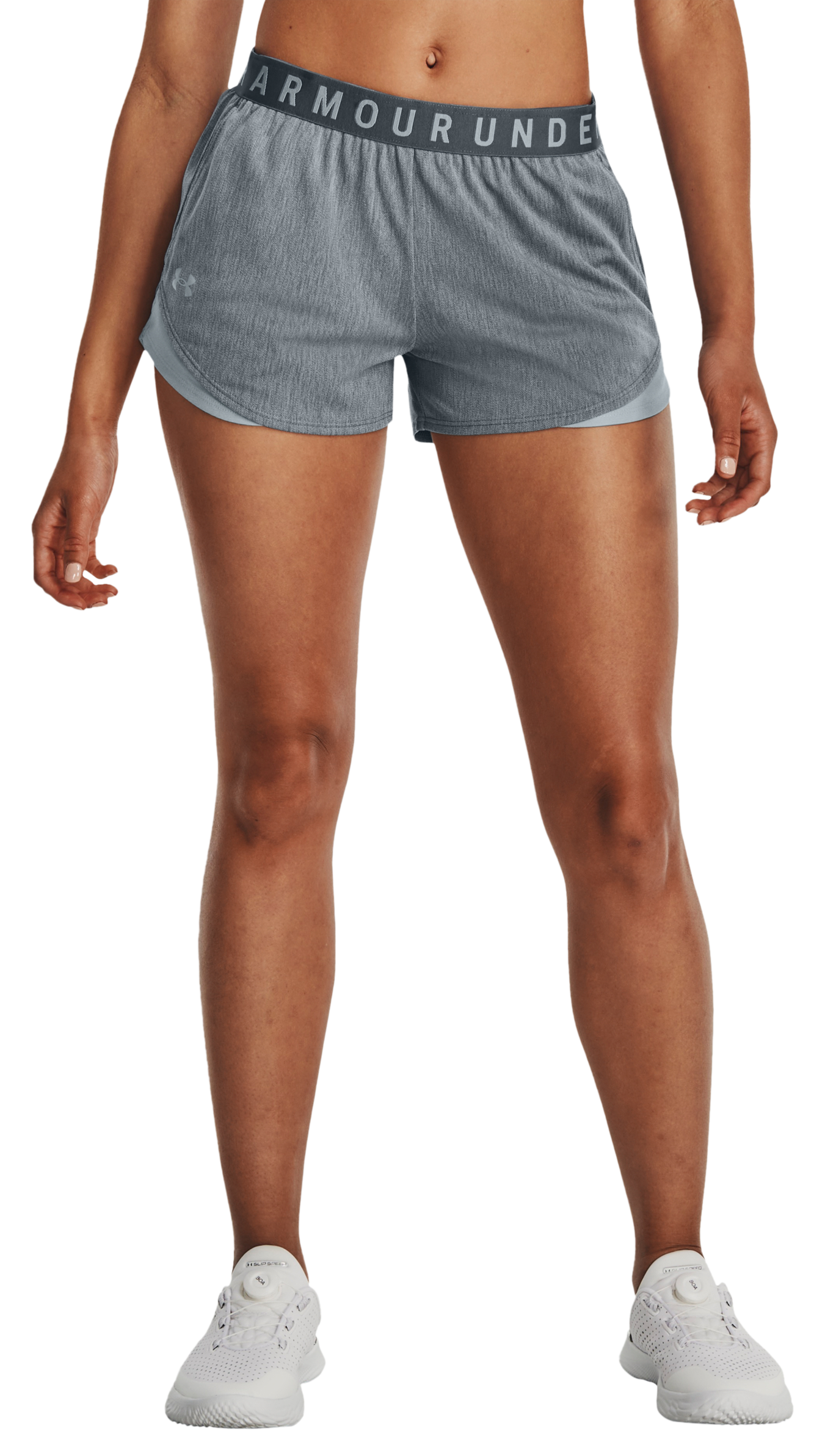 Under Armour UA Play Up 3.0 Twist Shorts for Ladies - Gravel/Harbor Blue/Harbor Blue