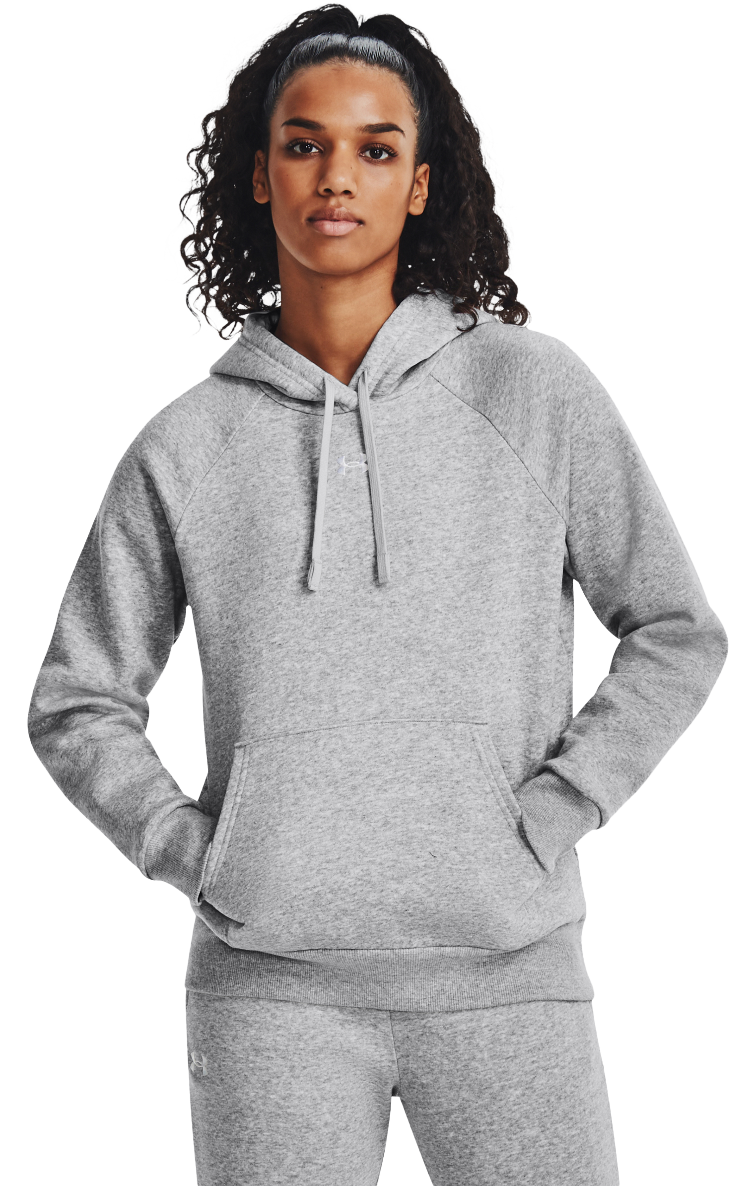 Image of Under Armour Rival Fleece Long-Sleeve Hoodie for Ladies - Mod Gray Light Heather/White - S