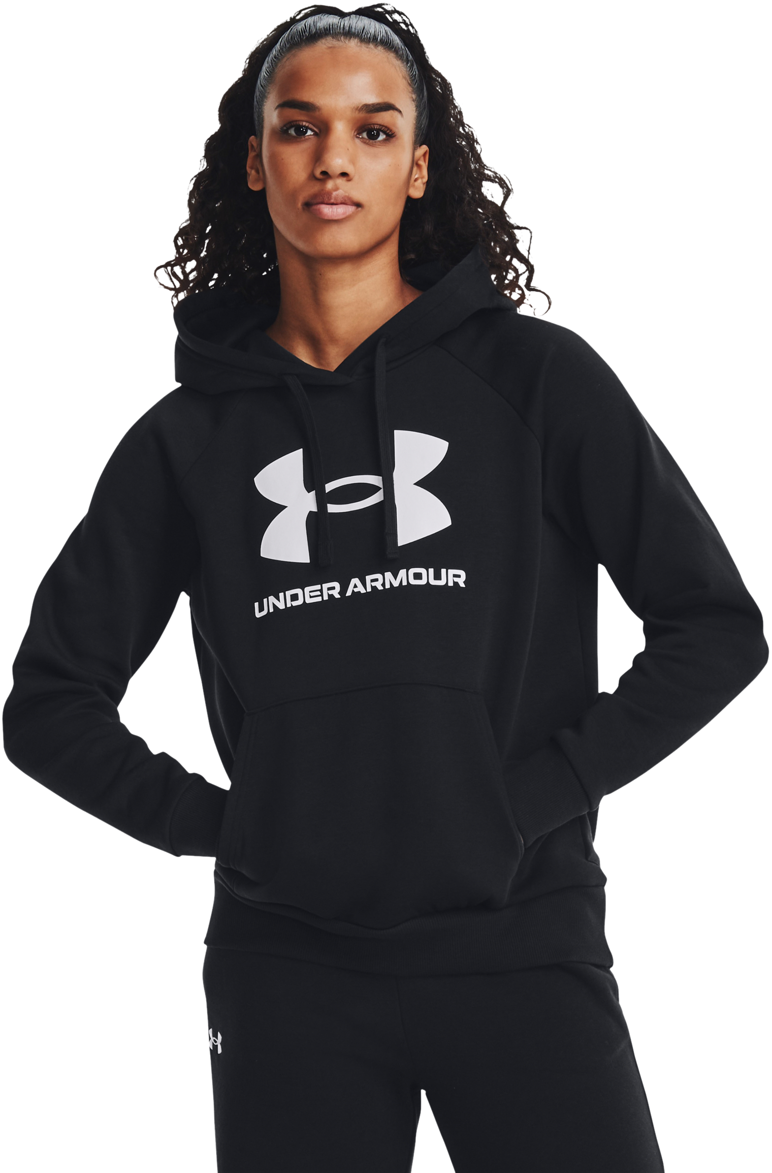 Image of Under Armour Rival Fleece Big Logo Long-Sleeve Hoodie for Ladies - Black/White - S