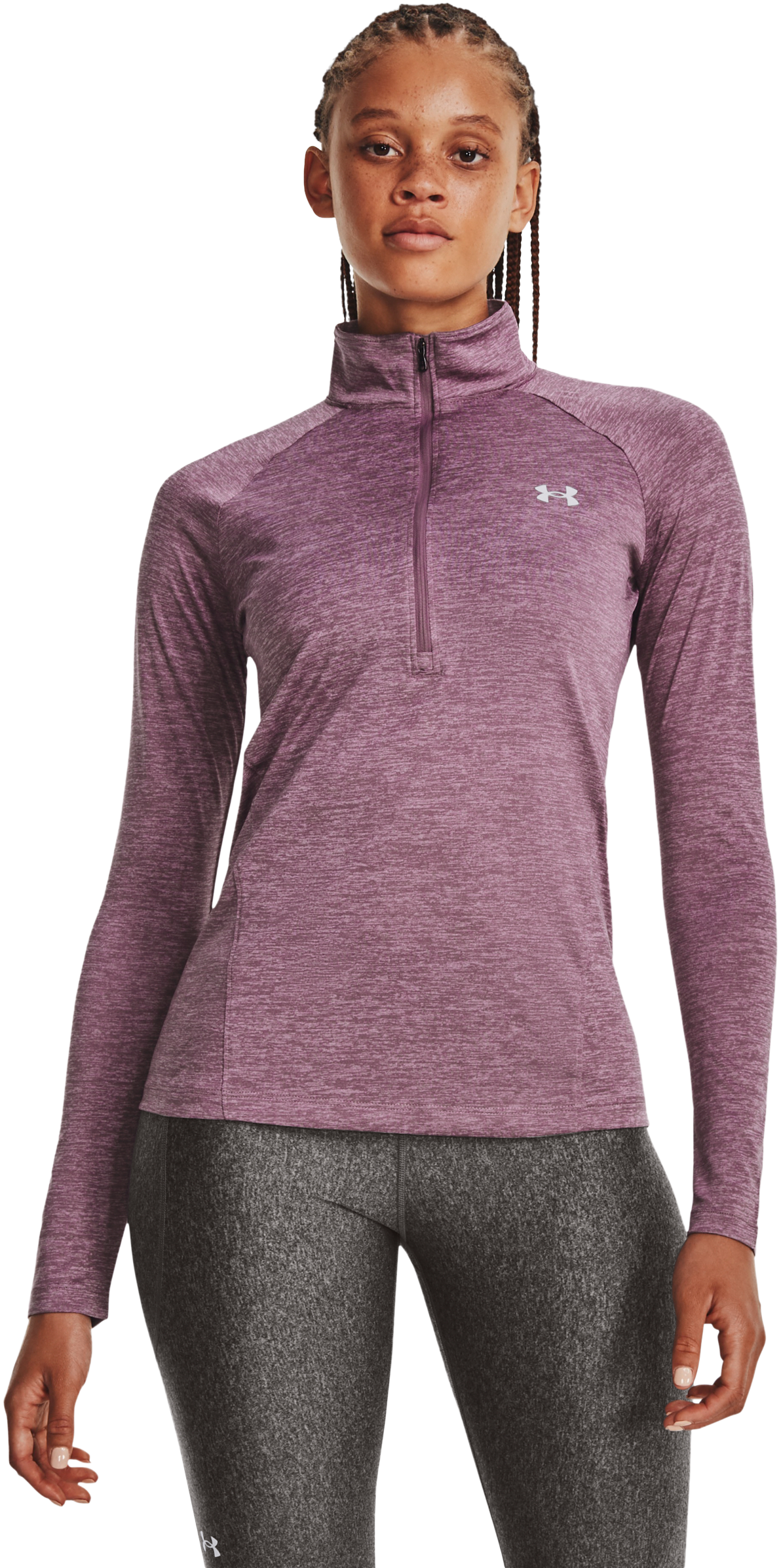 Image of Under Armour Tech Half-Zip Twist Long-Sleeve Pullover for Ladies - Misty Purple/Fresh Orchid/Metallic Silver - S