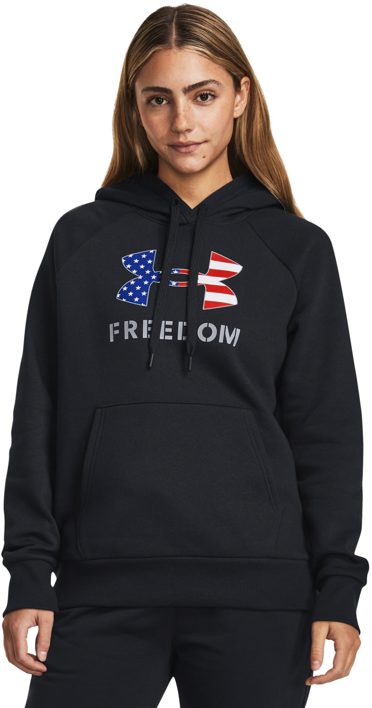 Image of Under Armour Freedom Logo Rival Long-Sleeve Hoodie for Ladies - Black/White
