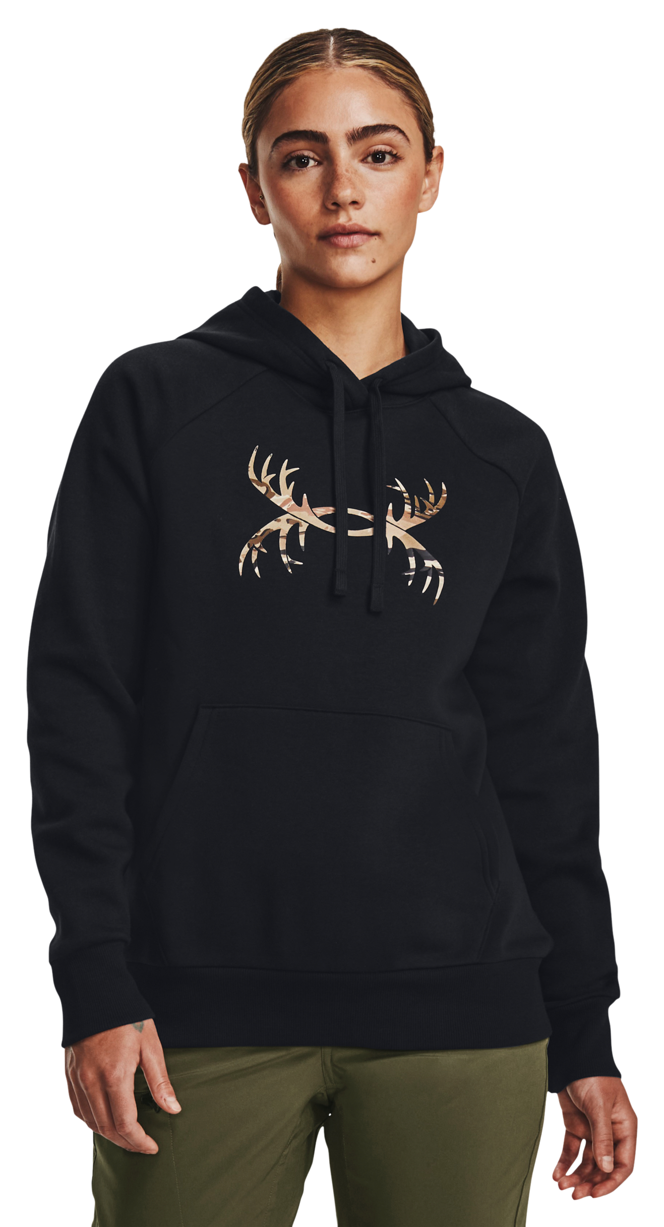 Image of Under Armour Rival Antler Graphic Long-Sleeve Hoodie for Ladies - Black/UA Barren Camo - S