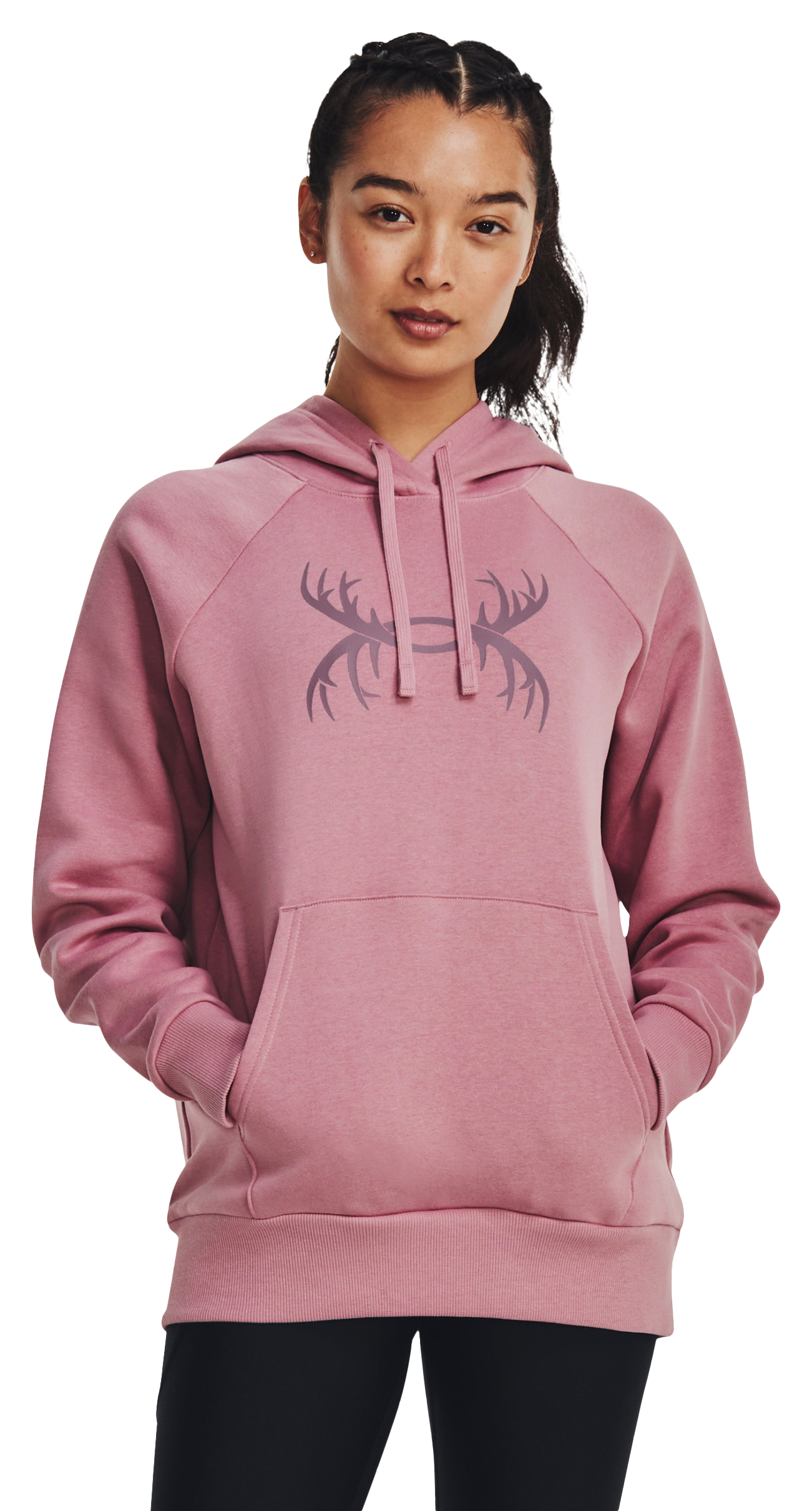 Under Armour Rival Antler Graphic Long-Sleeve Hoodie for Ladies - Pink Elixir/Misty Purple - XS