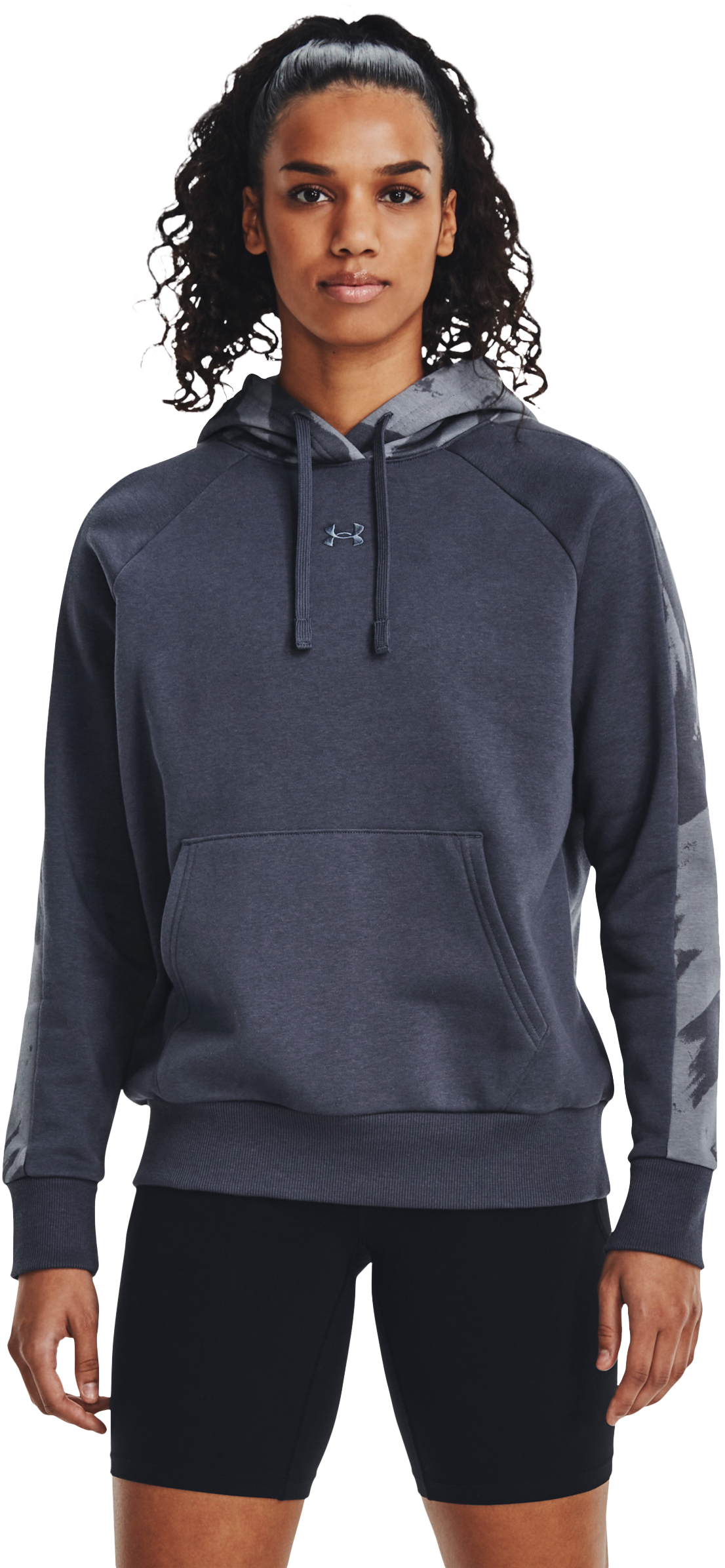 Image of Under Armour Rival Blocked Long-Sleeve Hoodie for Ladies - Downpour Gray/Gravel - XS