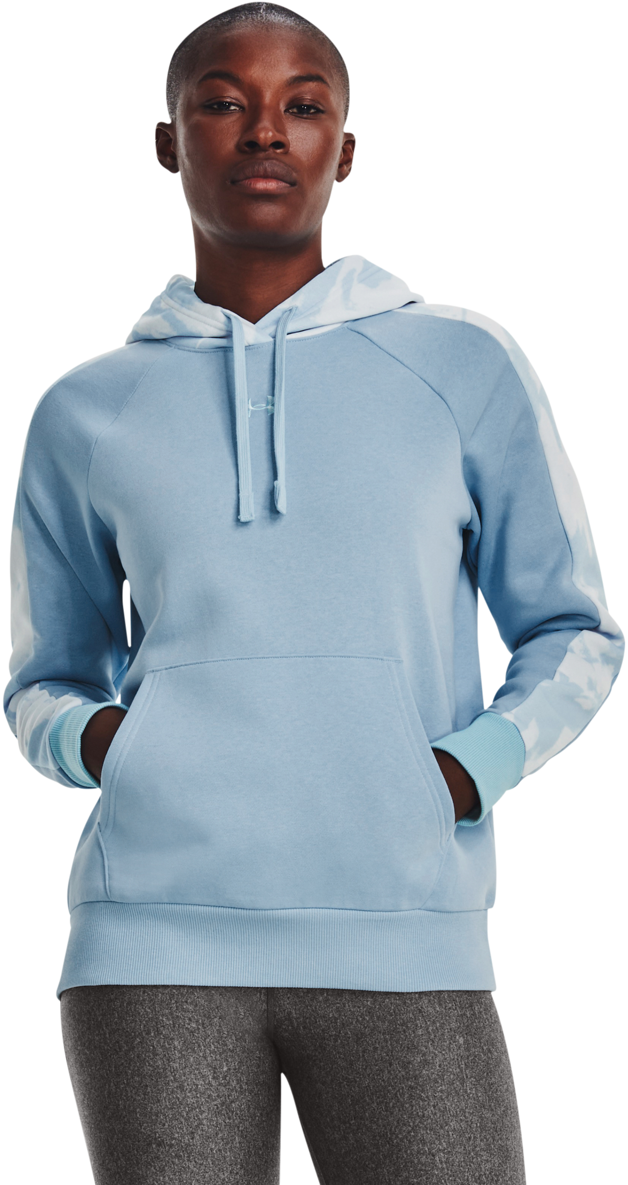 Image of Under Armour Rival Blocked Long-Sleeve Hoodie for Ladies - Blizzard/Halogen Blue