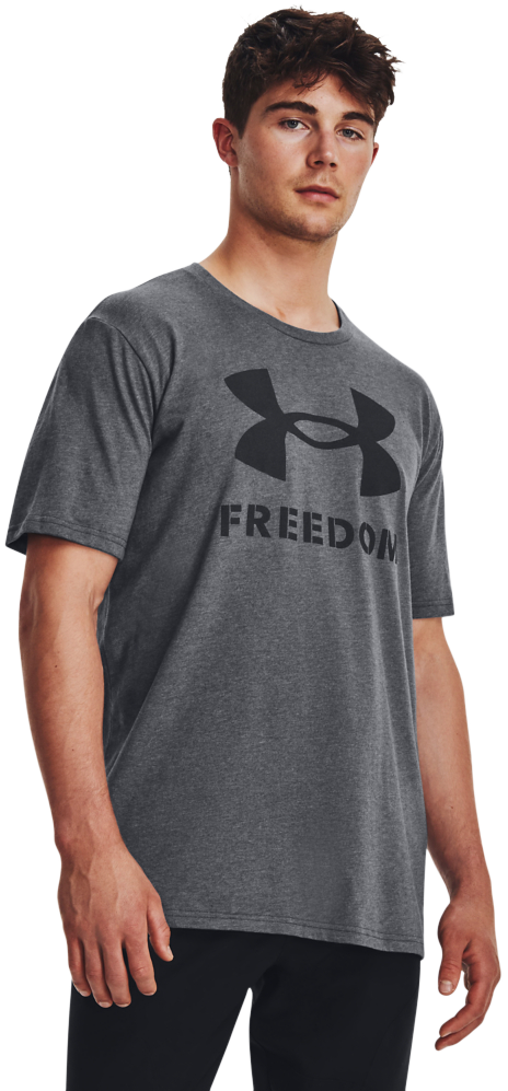 Image of Under Armour Freedom Logo Short-Sleeve T-Shirt for Men - Pitch Gray Light Heather/Jet Gray - S